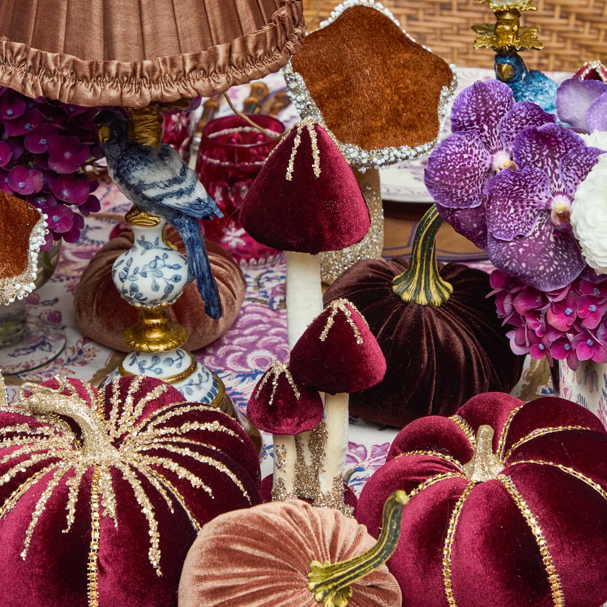 Aubergine Glitter Velvet Mushroom Family (Set of 6) - Image 6