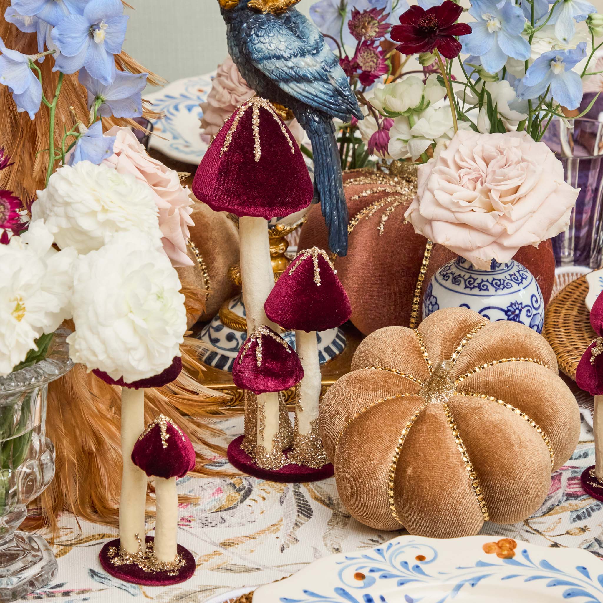 Aubergine Glitter Velvet Mushroom Family (Set of 6) - Image 9