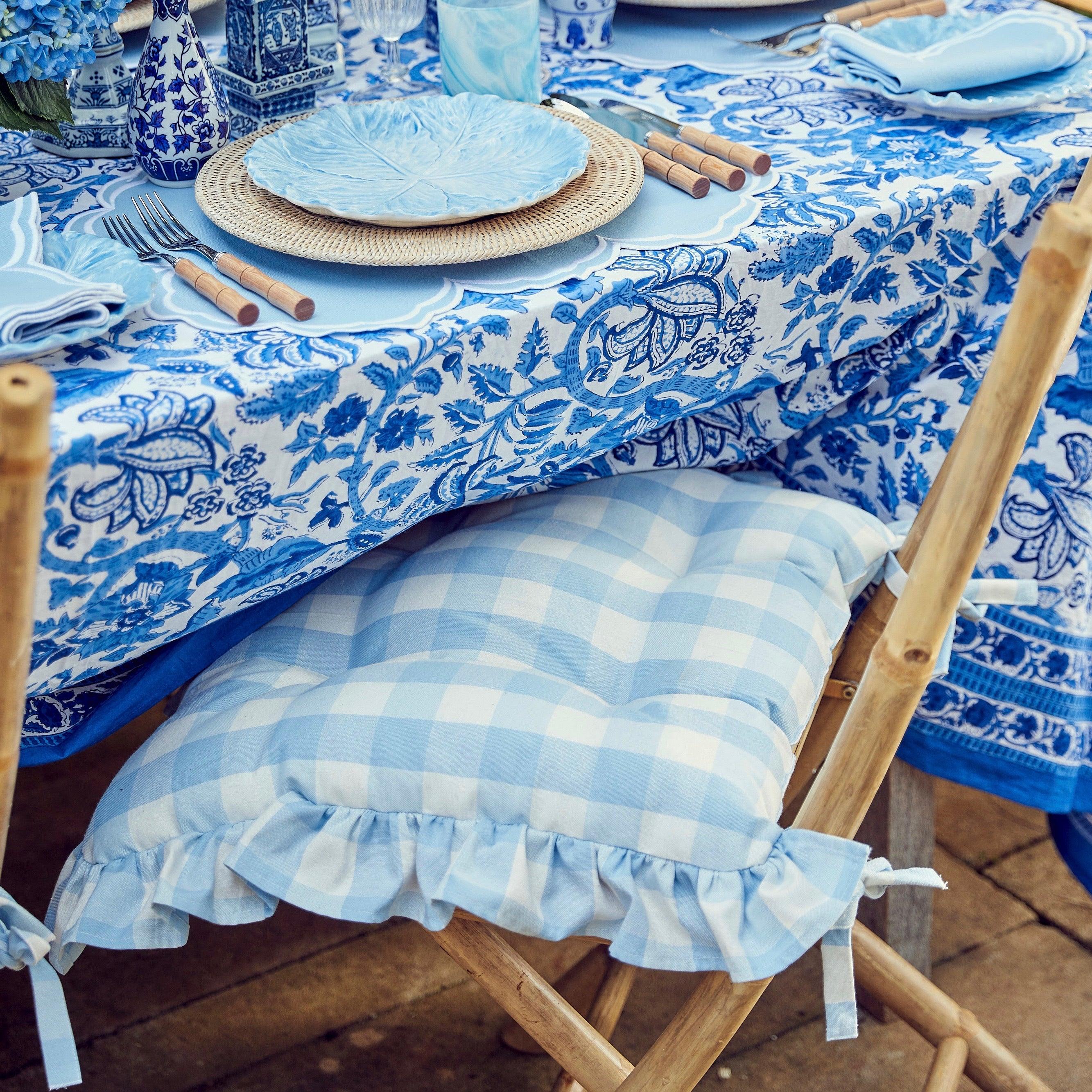 Blue Gingham Ruffle Seat Pad Cushion - Image 10