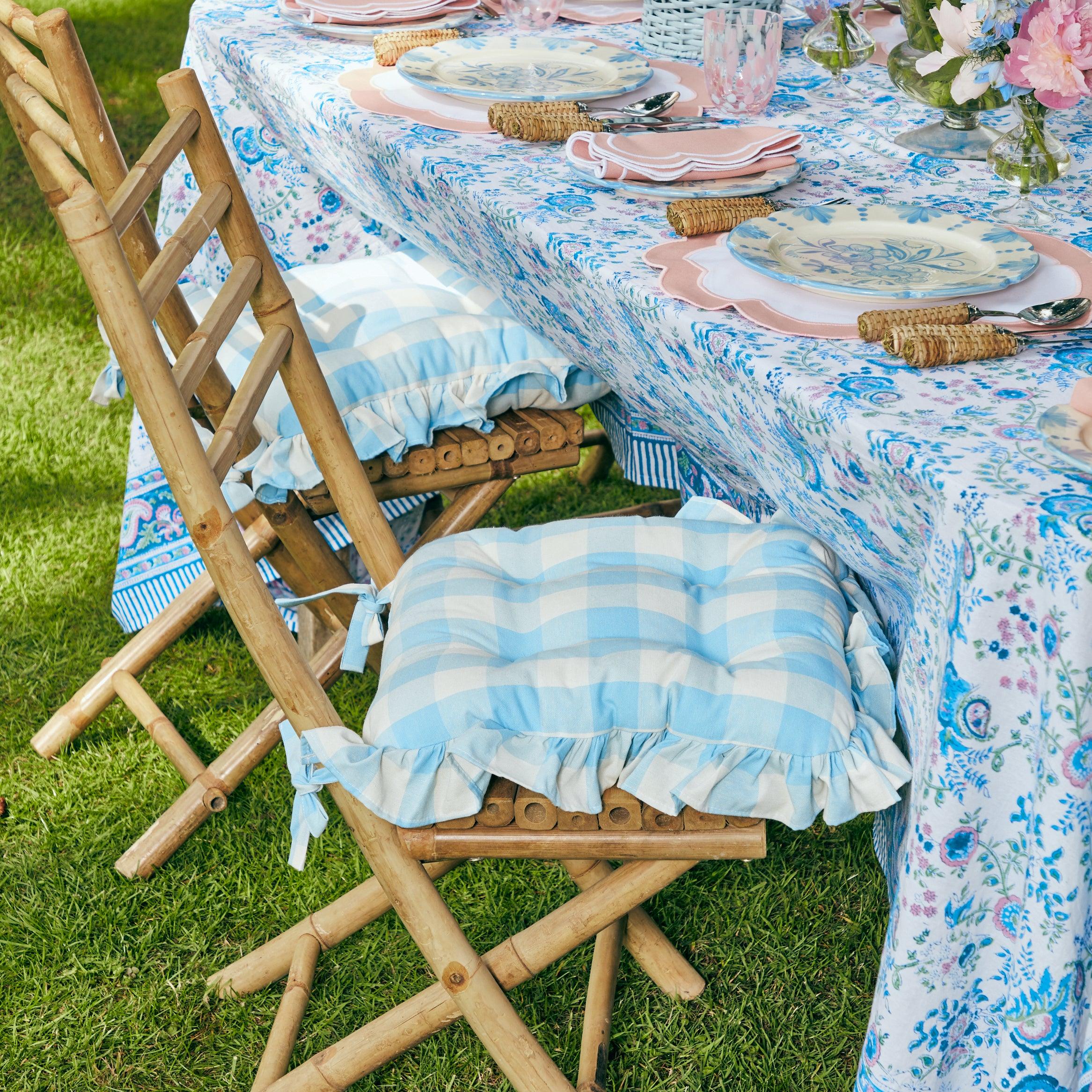 Blue Gingham Ruffle Seat Pad Cushion - Image 6