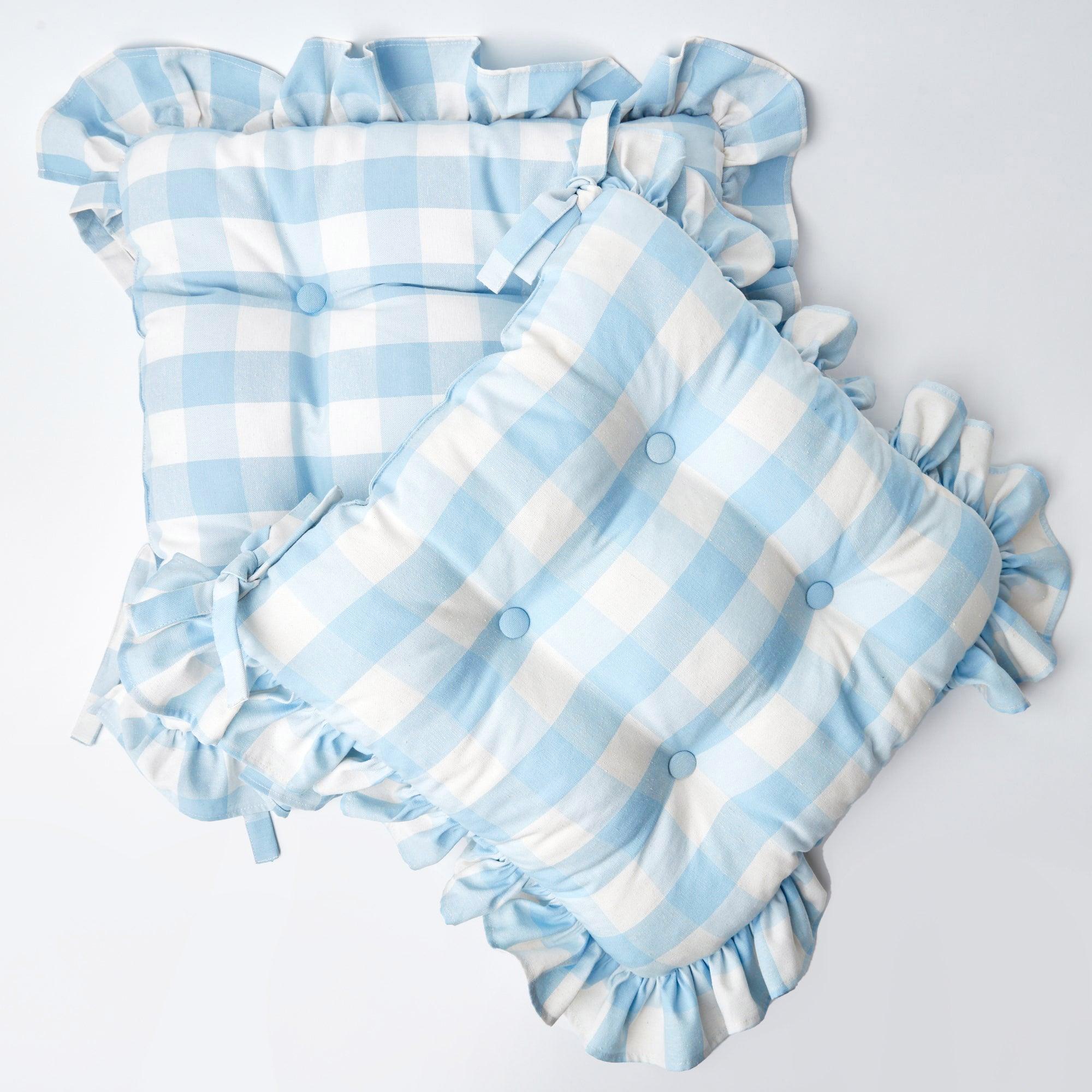 Blue Gingham Ruffle Seat Pad Cushion - Image 8