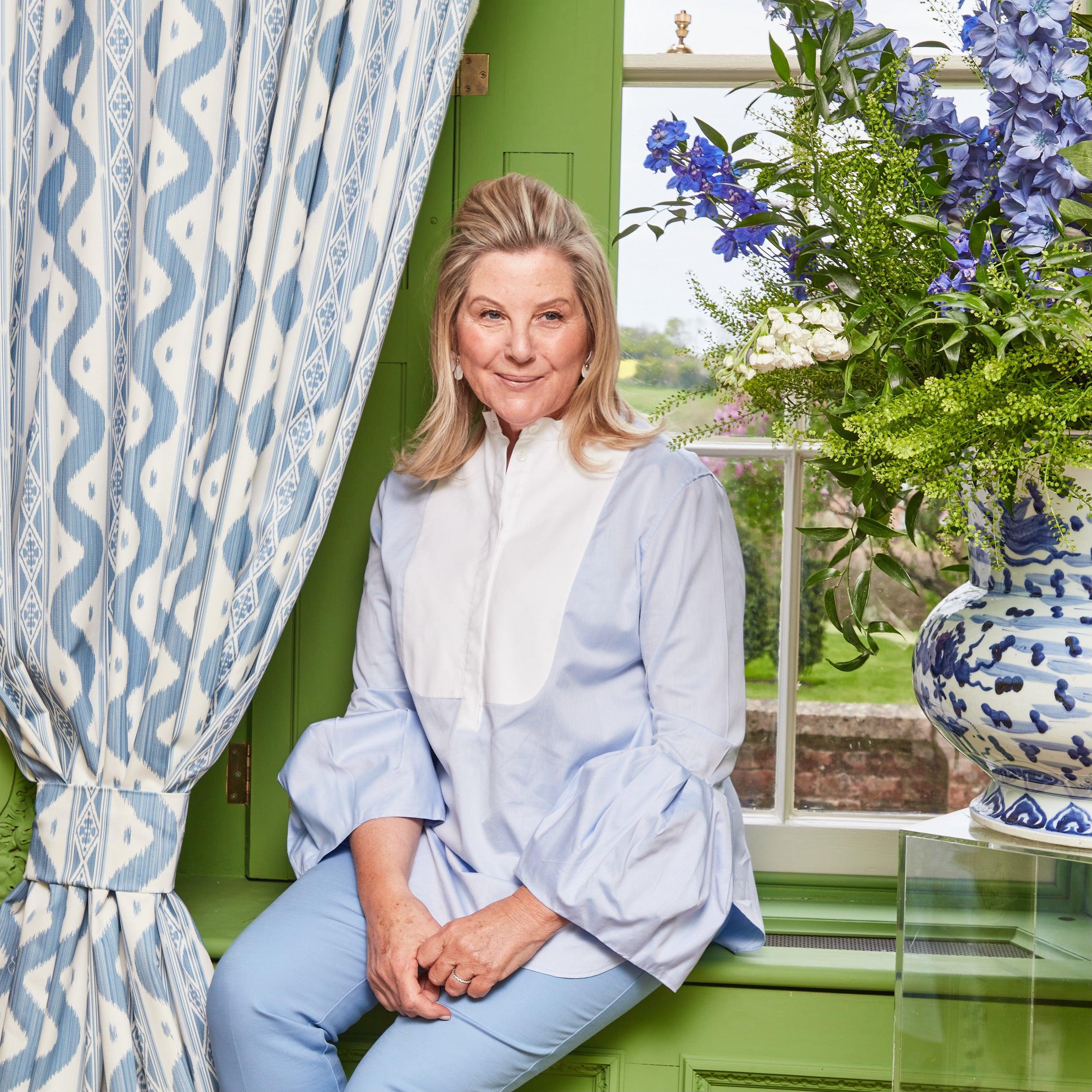 Blue Ikat Stripe Fabric - Image 3