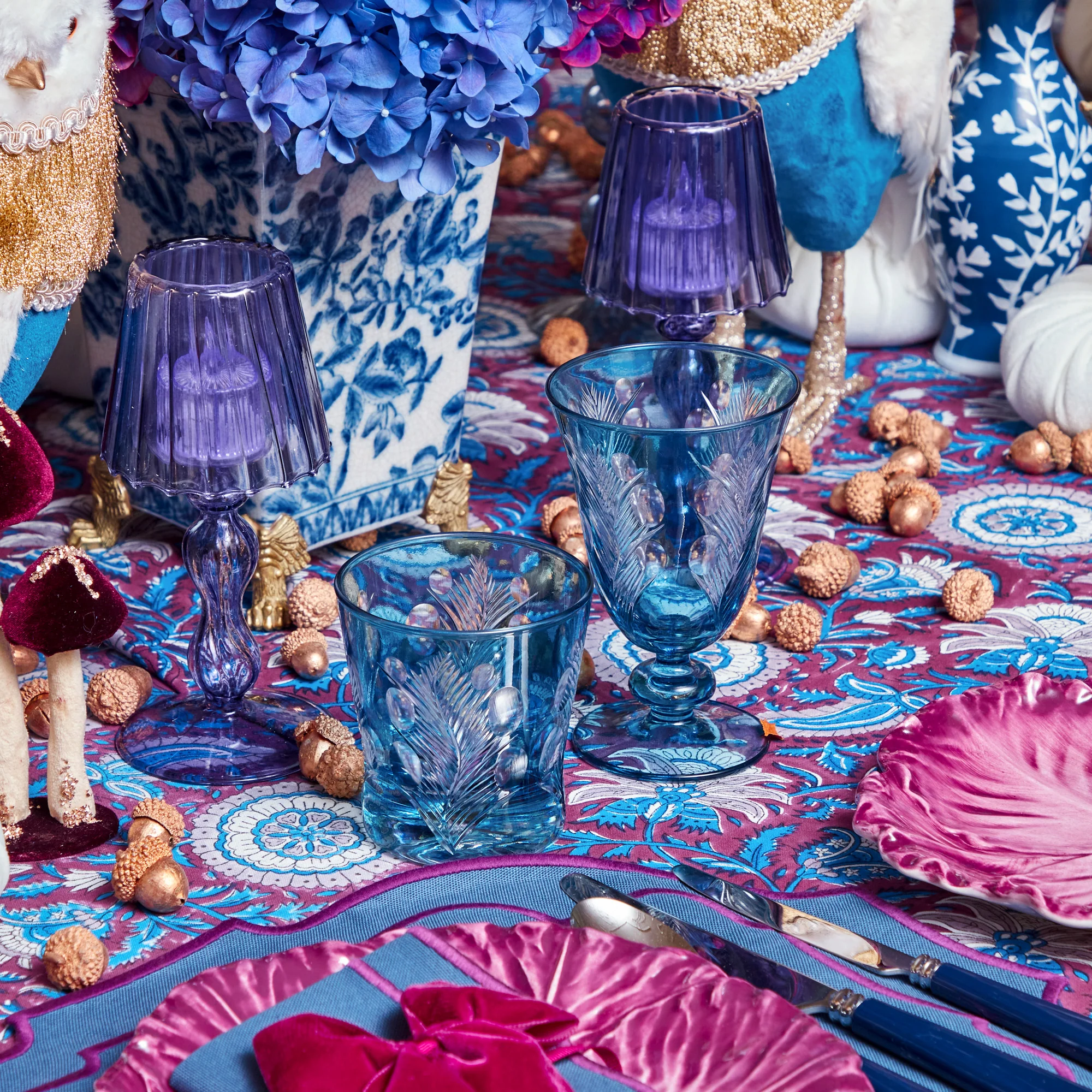 Purple Glass Lantern Tea Light Holder (Pair) - 18cm - Image 13