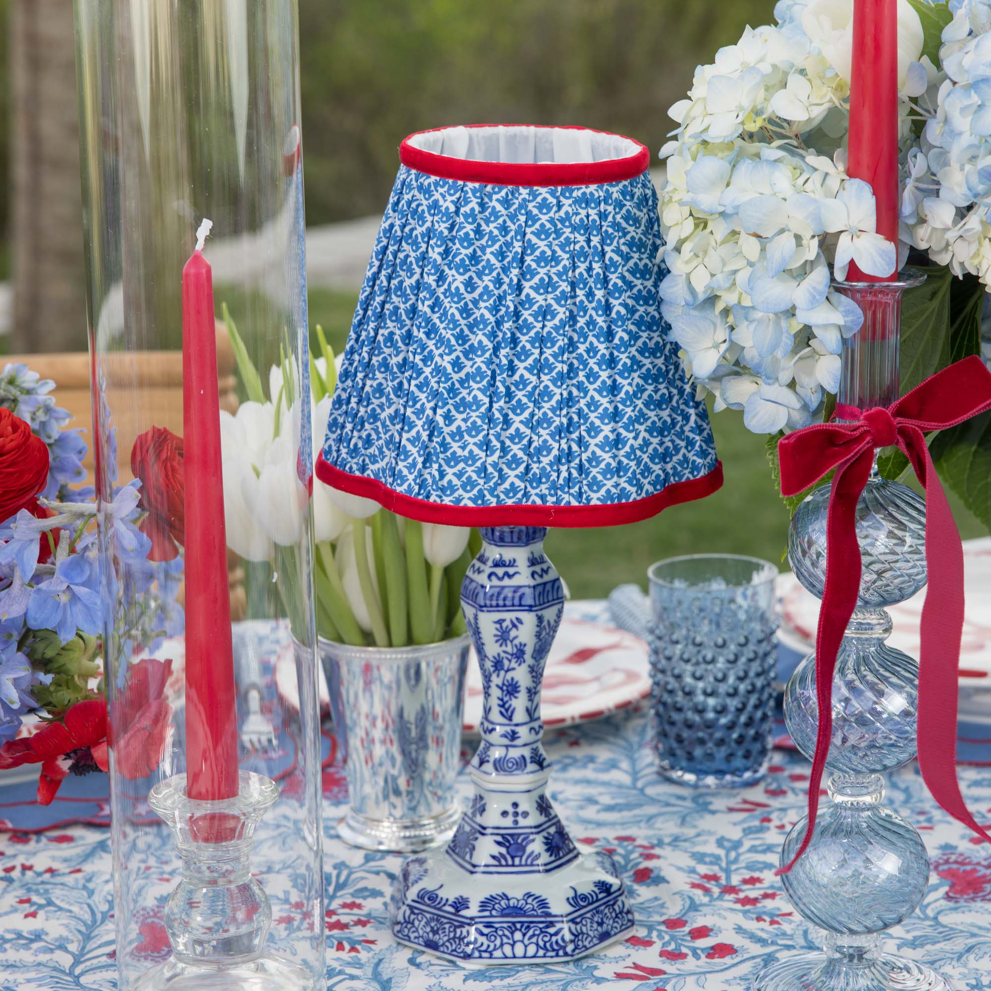 Cobalt & Red Lotus Lampshade (18cm) - Image 5