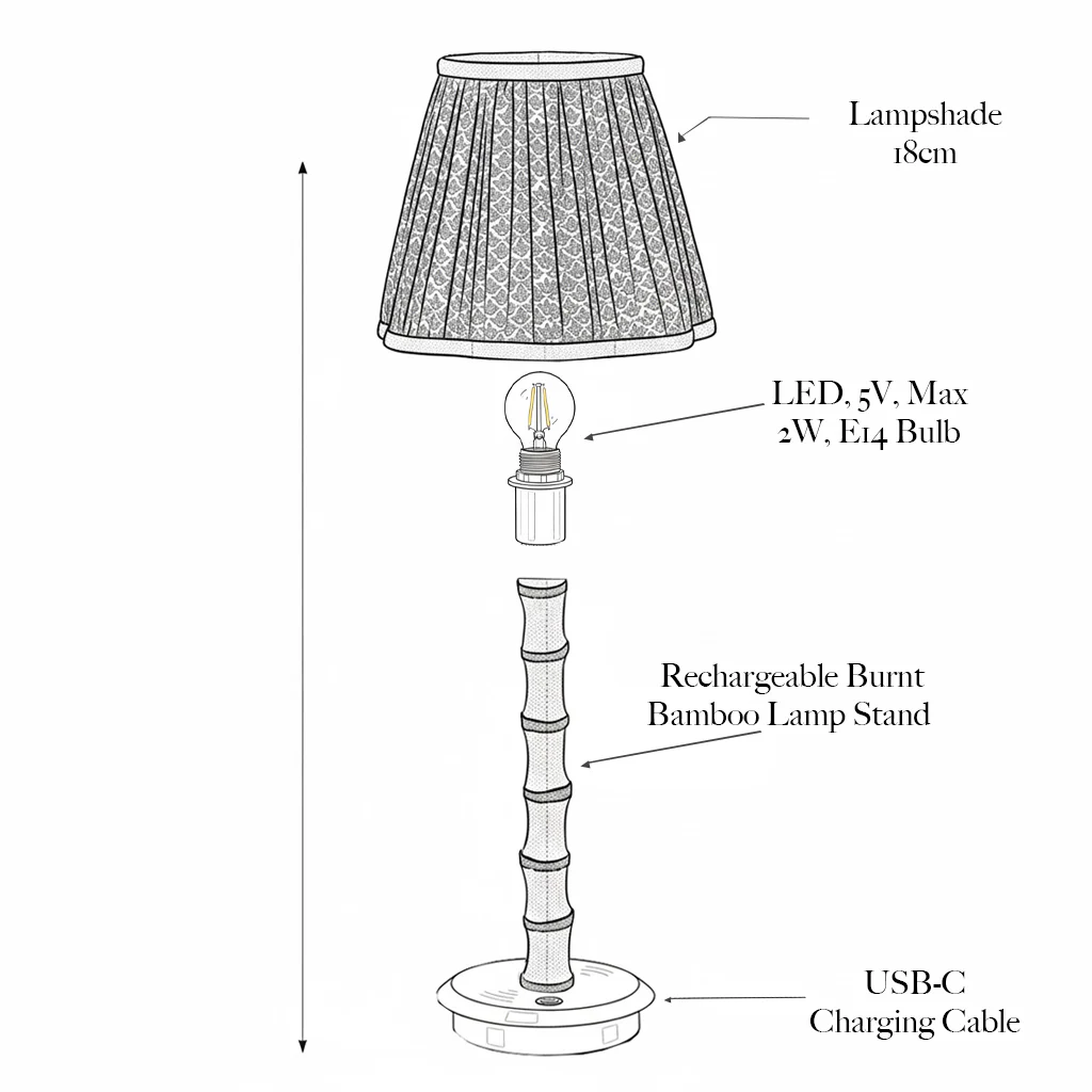 Burnt Bamboo Rechargeable Lamp with Olive Lotus Shade (18cm) - Image 7