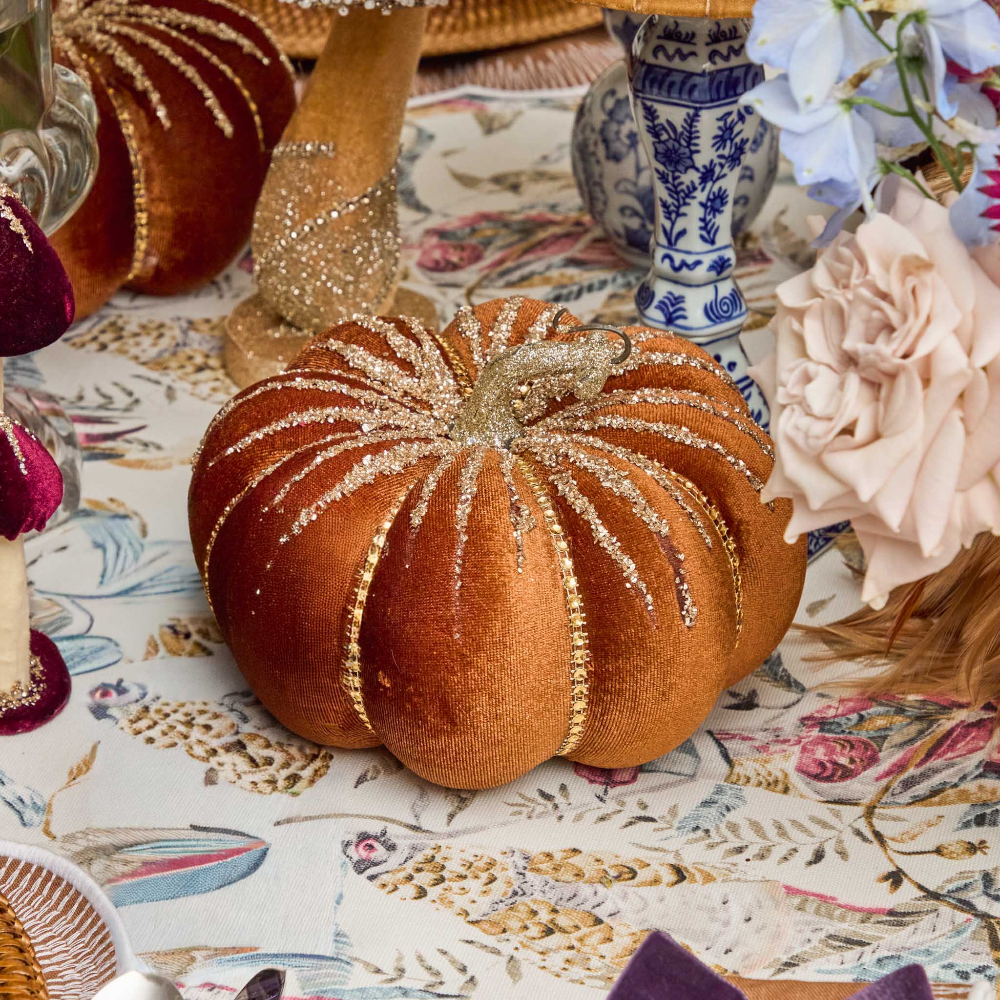 Burnt Caramel Velvet Pumpkins (Set of 4) - Image 3