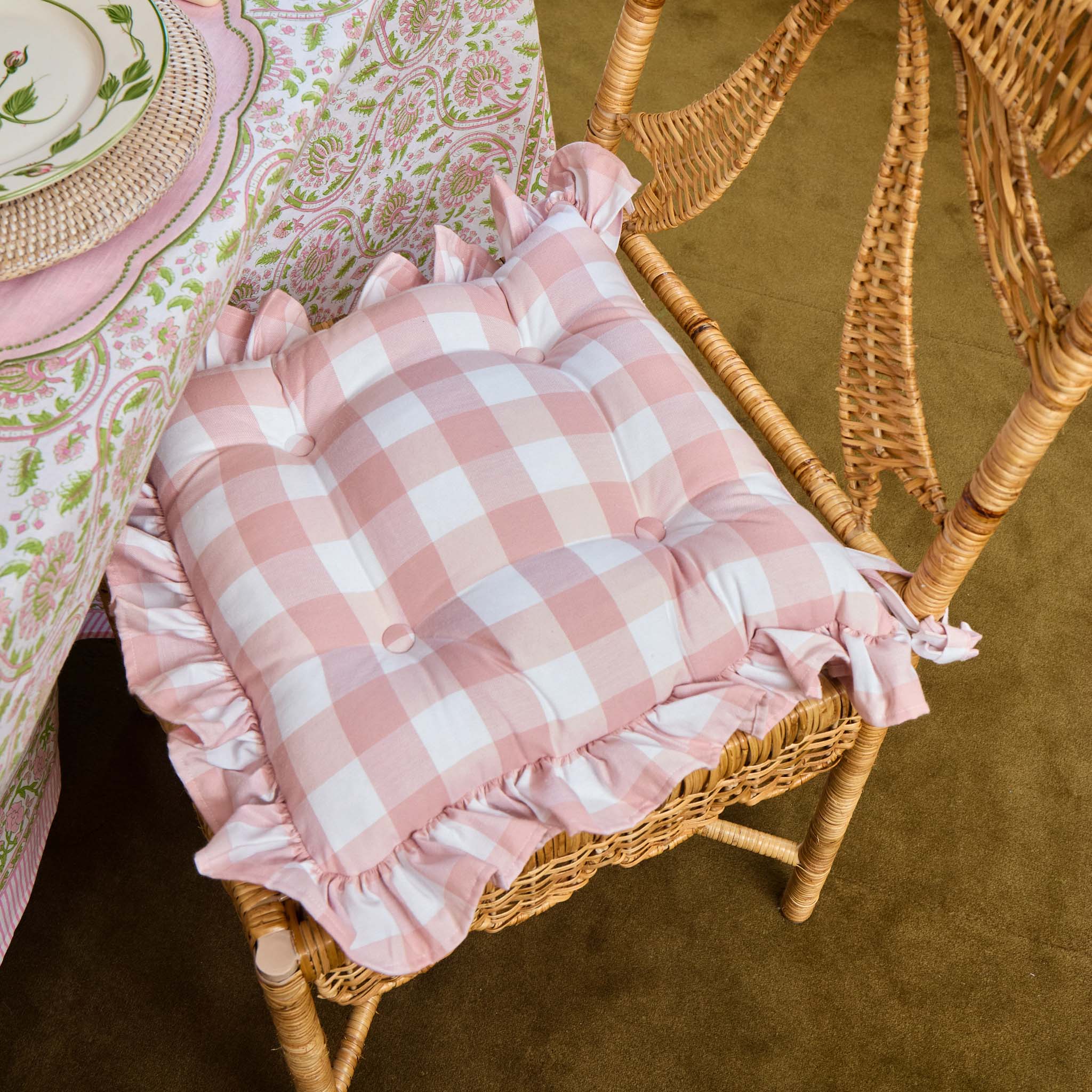 Pink Gingham Ruffle Seat Pad Cushion - Image 7