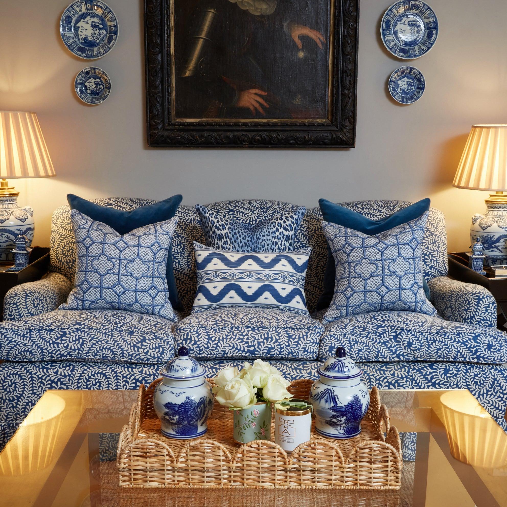 Cobalt Blue Bamboo Trellis Fabric - Image 4