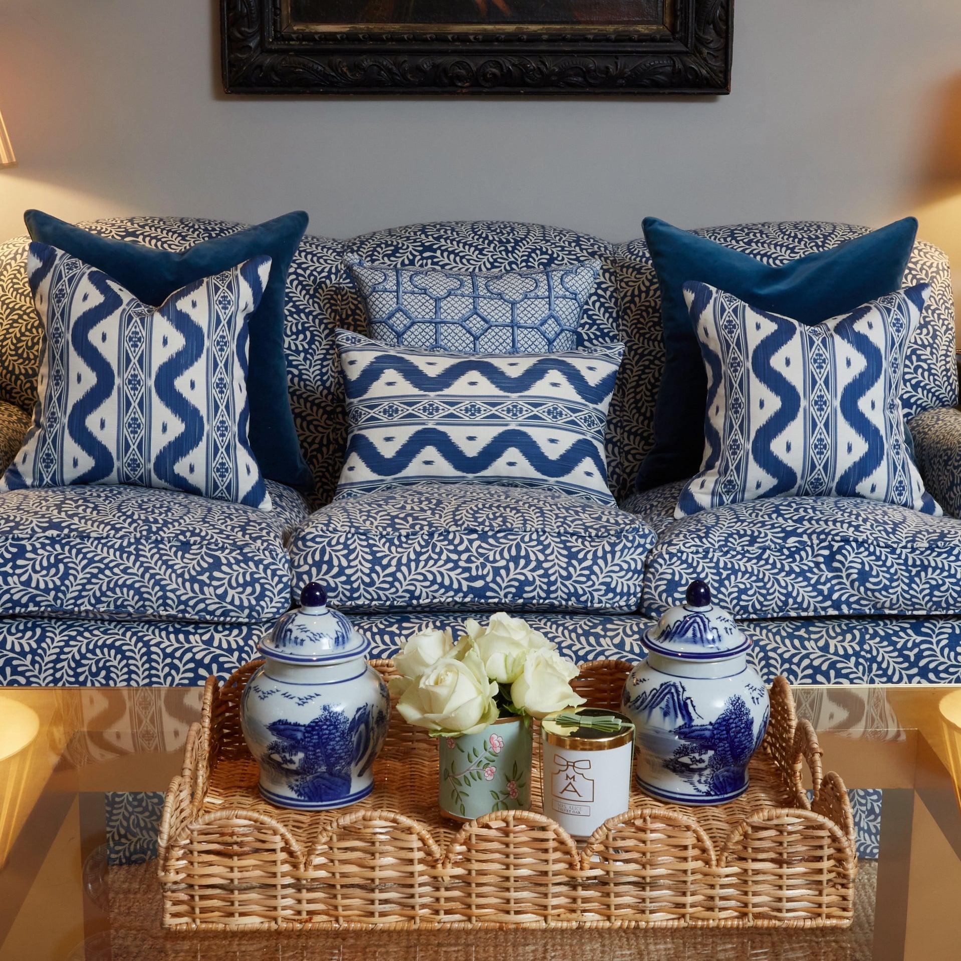 Cobalt Blue Bamboo Trellis Fabric - Image 5