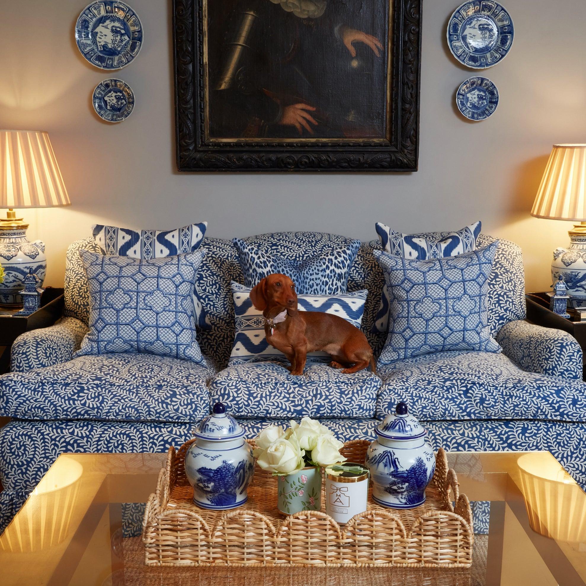 Cobalt Blue Bamboo Trellis Fabric - Image 7