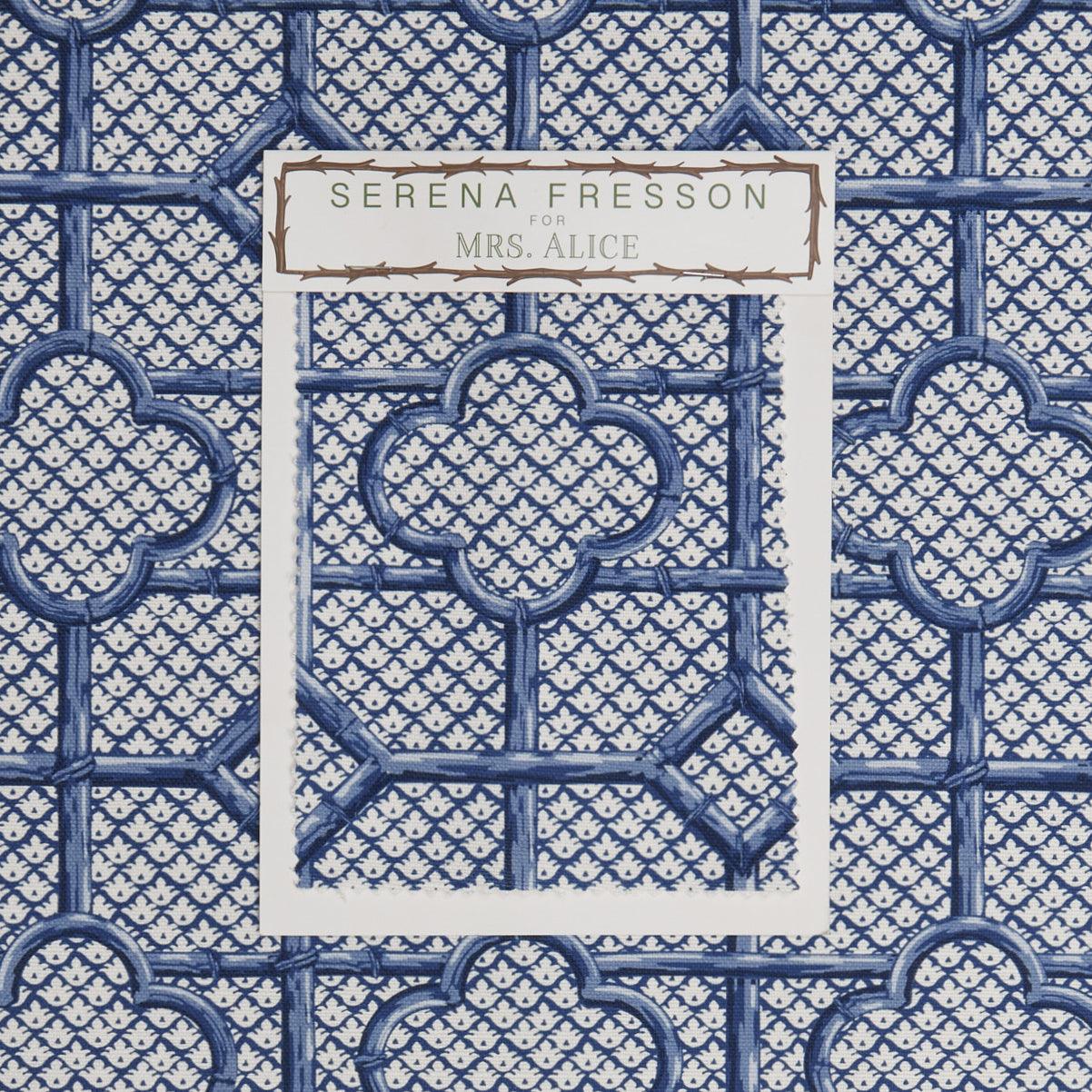 Cobalt Blue Bamboo Trellis Fabric - Image 8