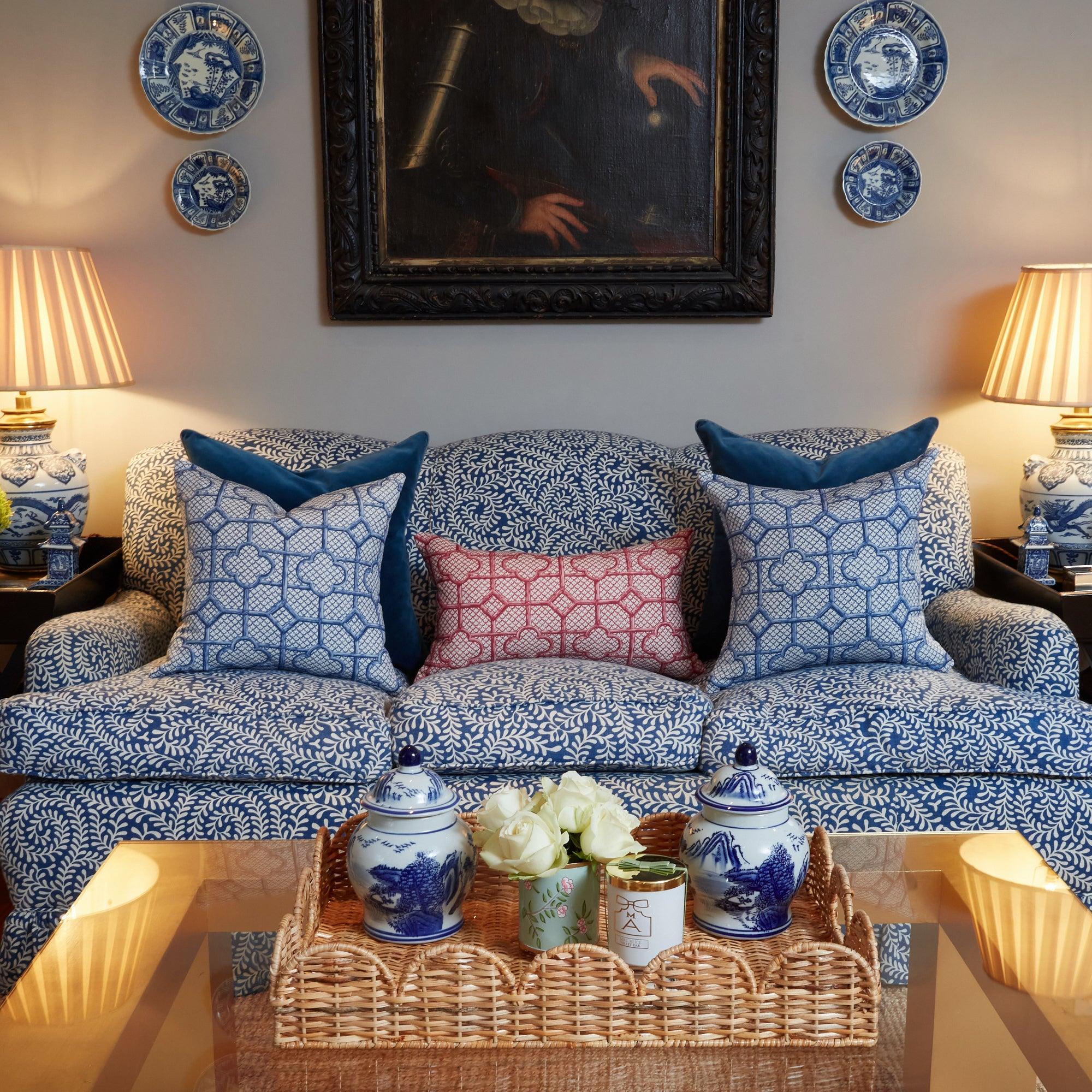 Cobalt Blue Bamboo Trellis Fabric - Image 9