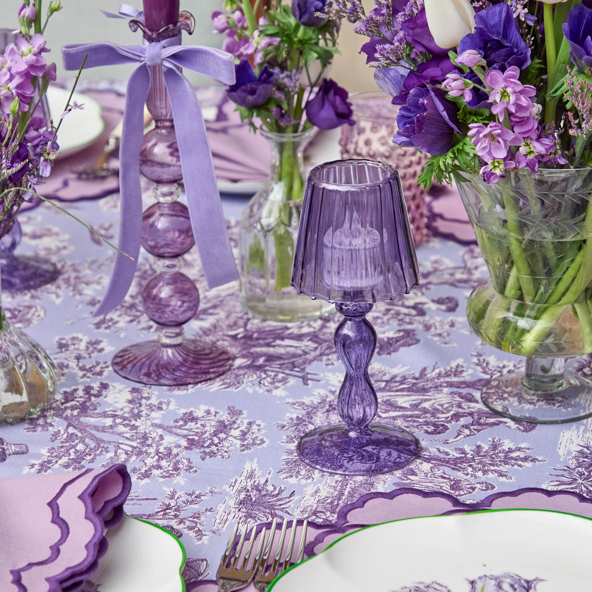 Purple Glass Lantern Tea Light Holder (Pair) - 18cm - Image 7