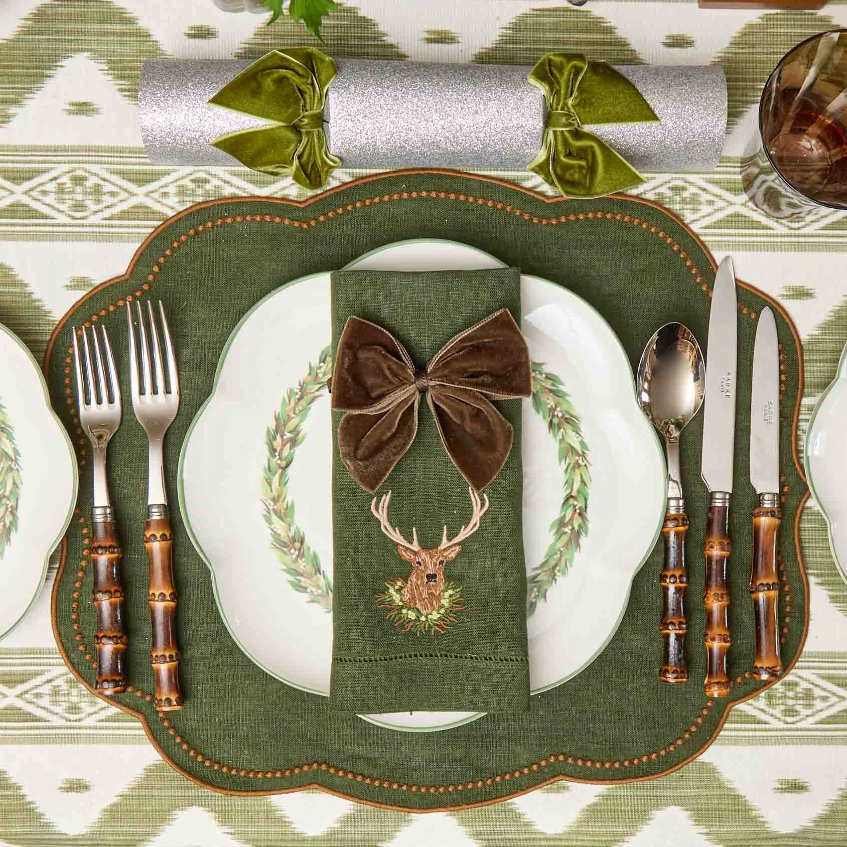 Olive Green Ikat Tablecloth - Image 9