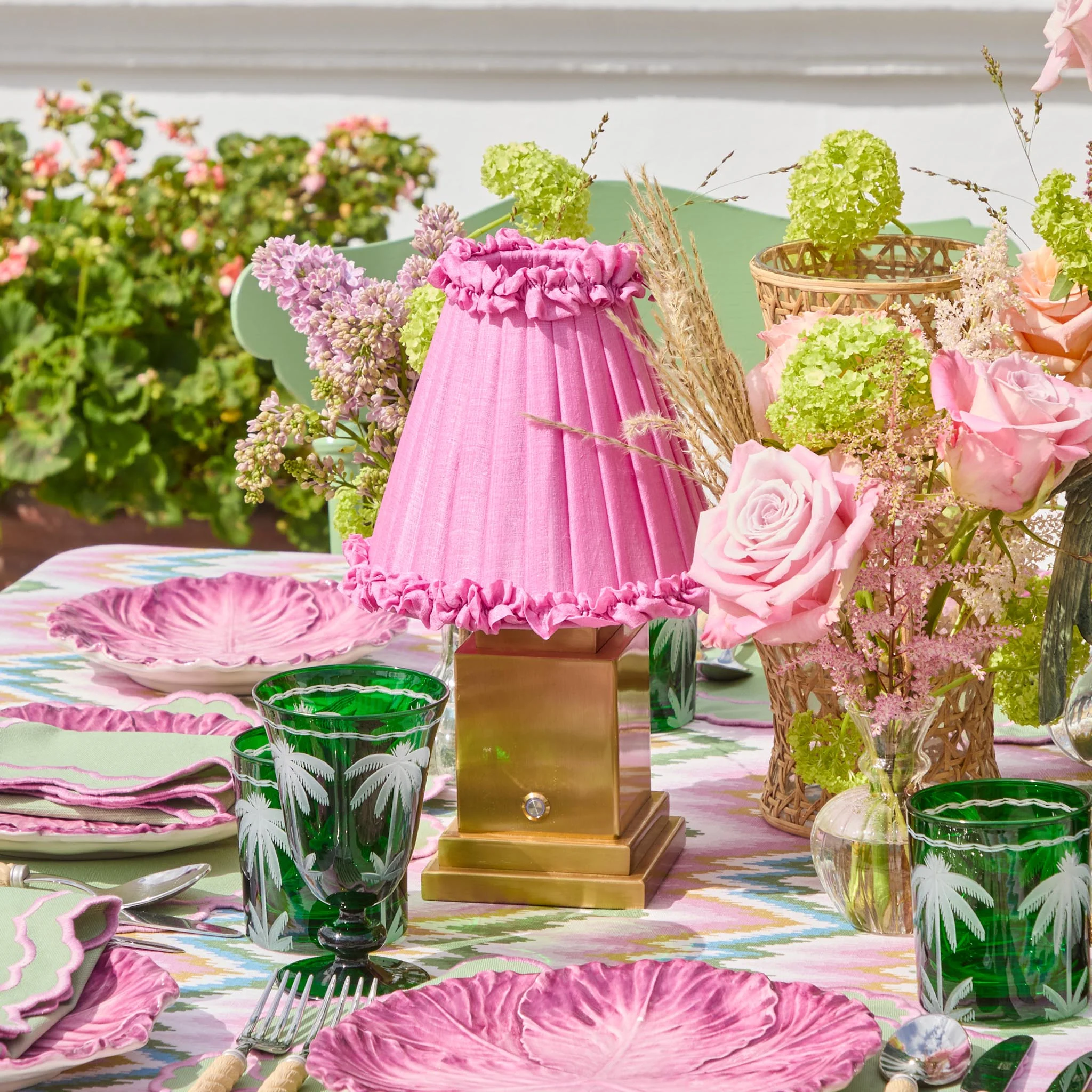 Square Rechargeable Lamp with Pink Frilled Shade (18cm) - Image 6