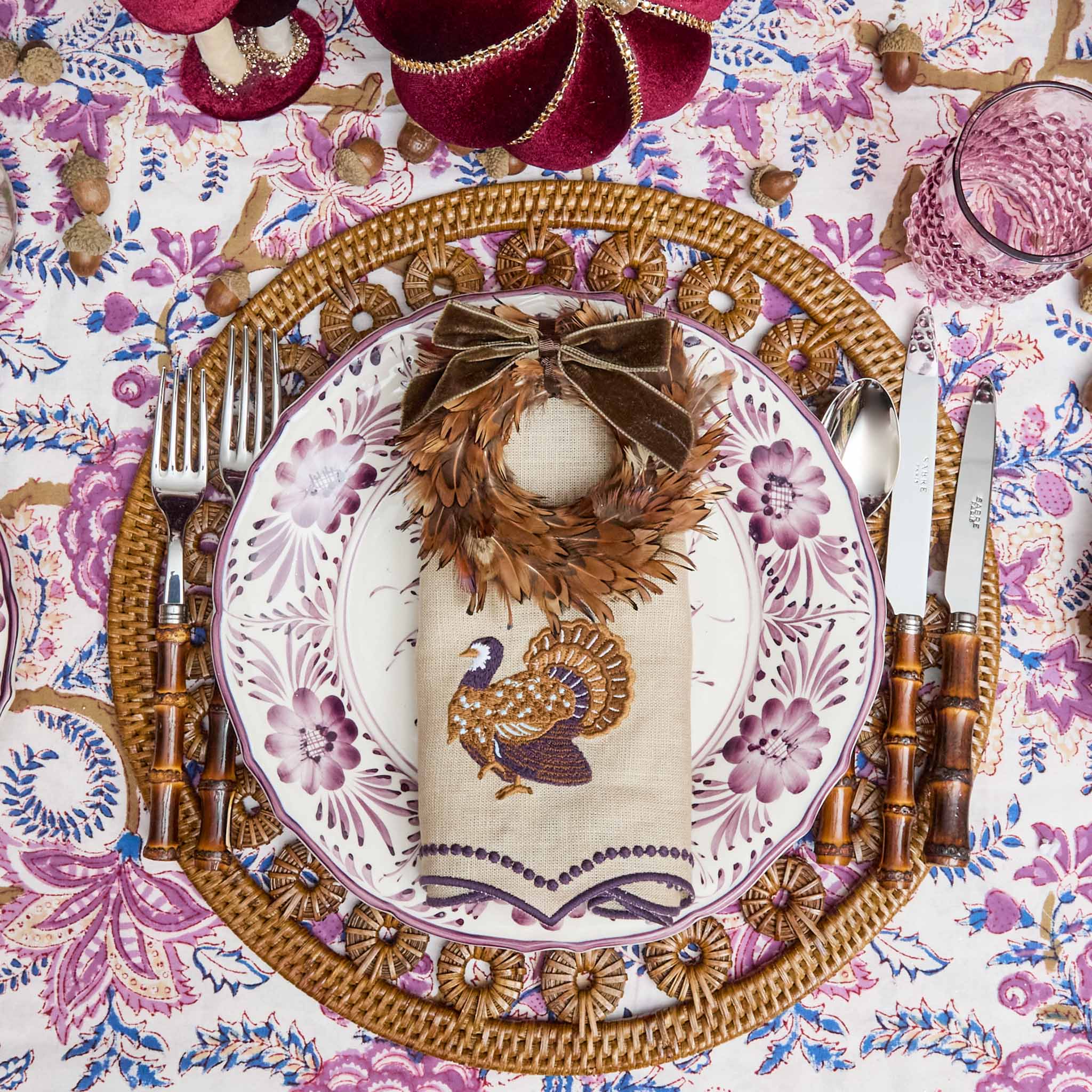 Feather Wreath with Chocolate Velvet Bows (Set of 4) - Image 5