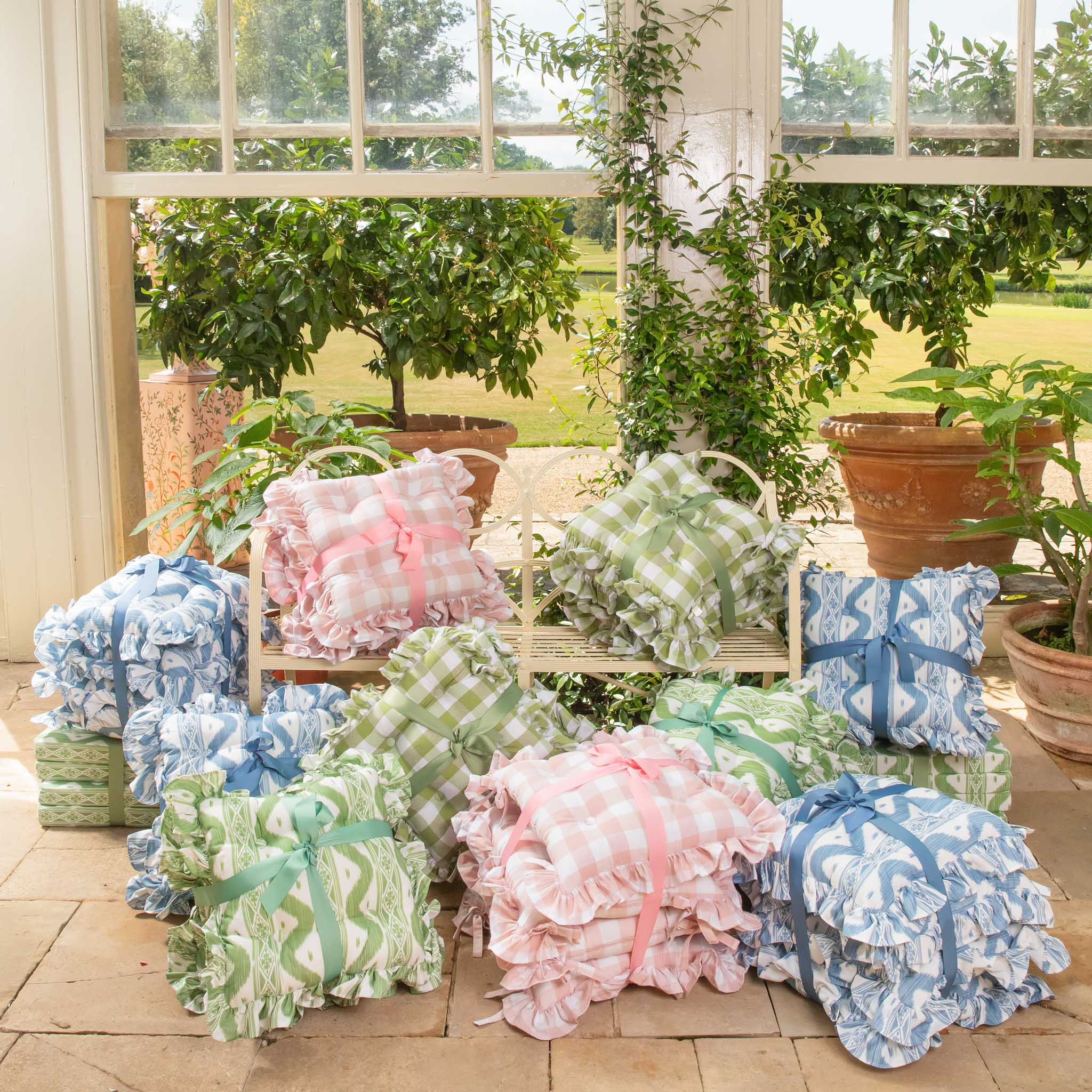 Pink Gingham Ruffle Seat Pad Cushion - Image 12