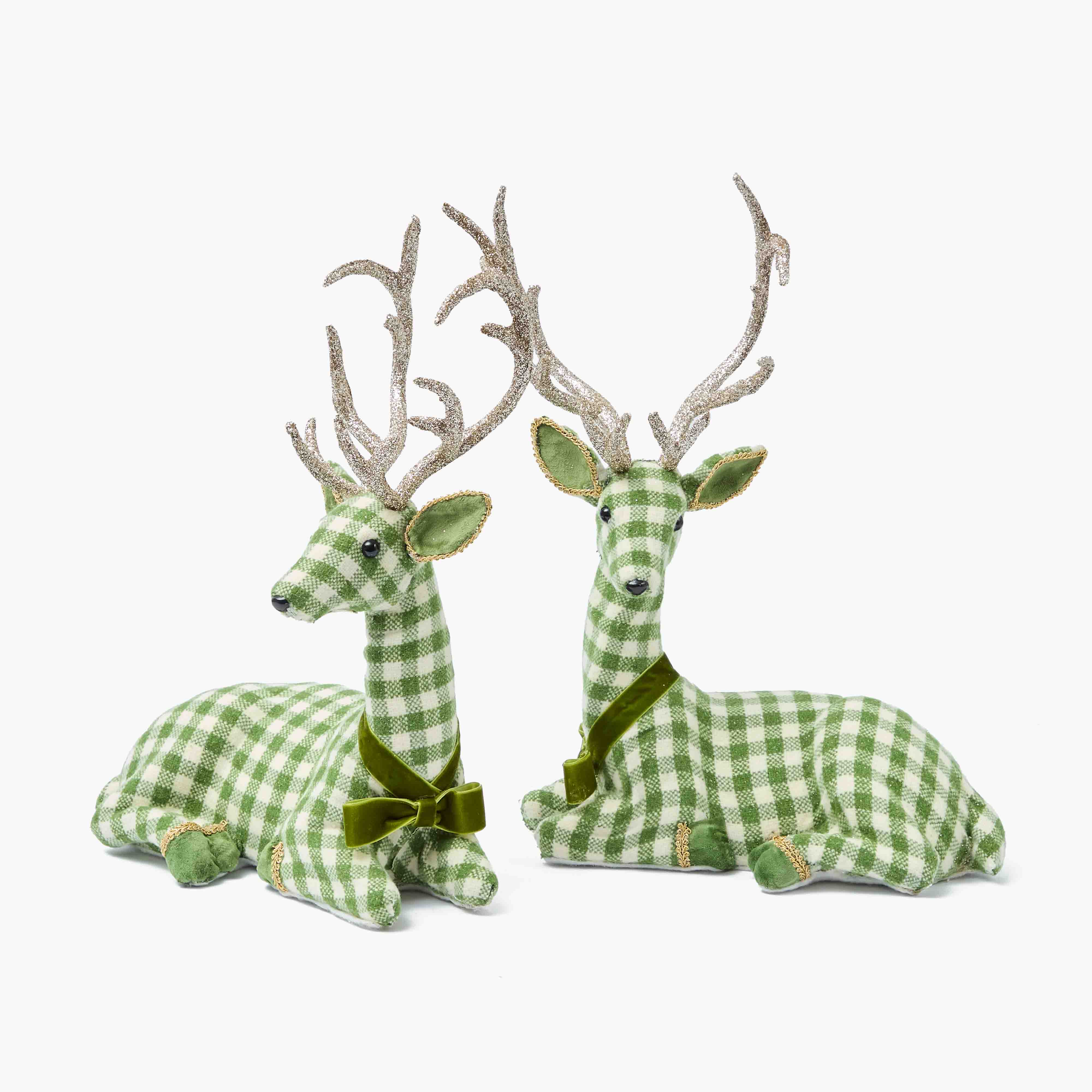Green Gingham Sitting Deers (Pair) - Image 5