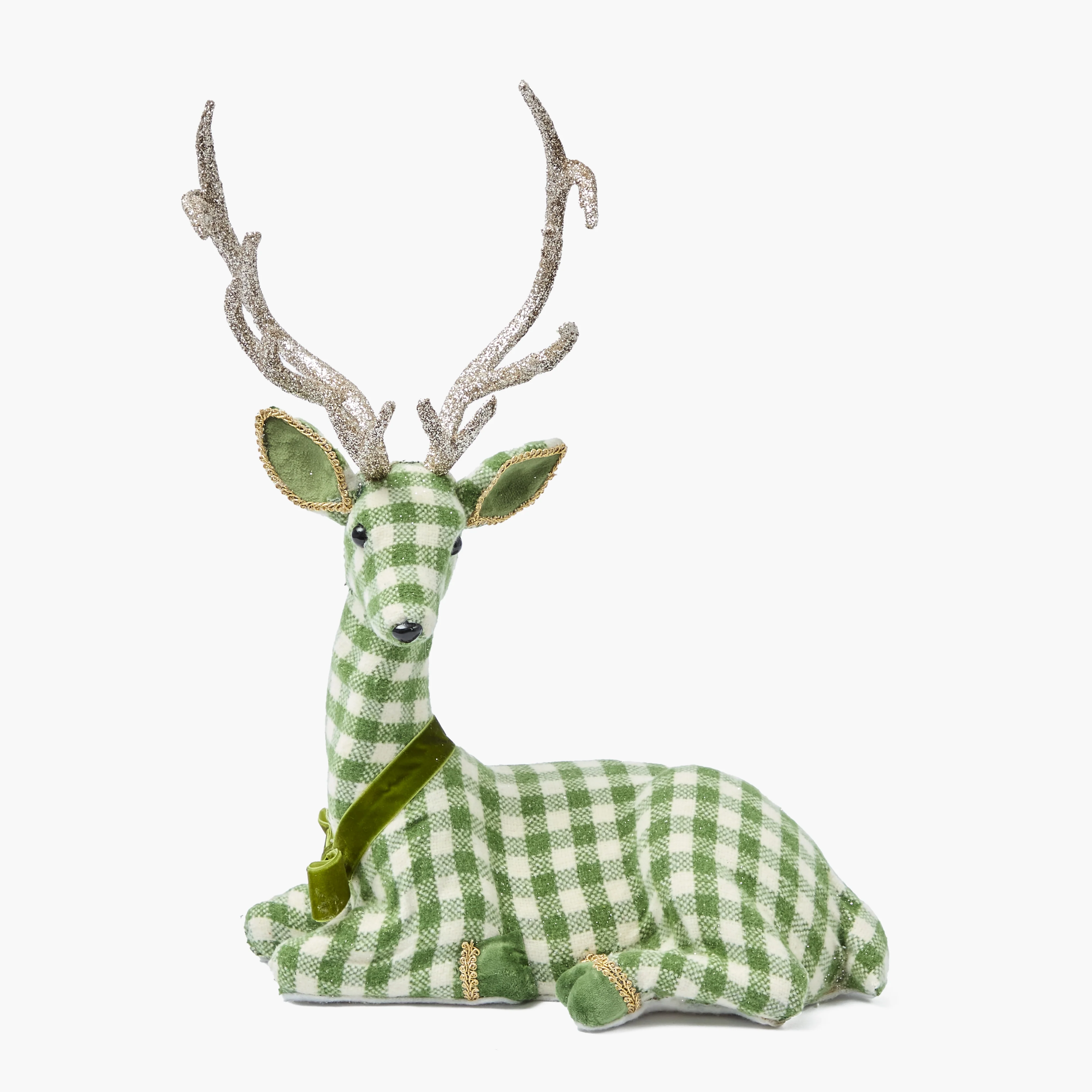 Green Gingham Sitting Deers (Pair) - Image 7