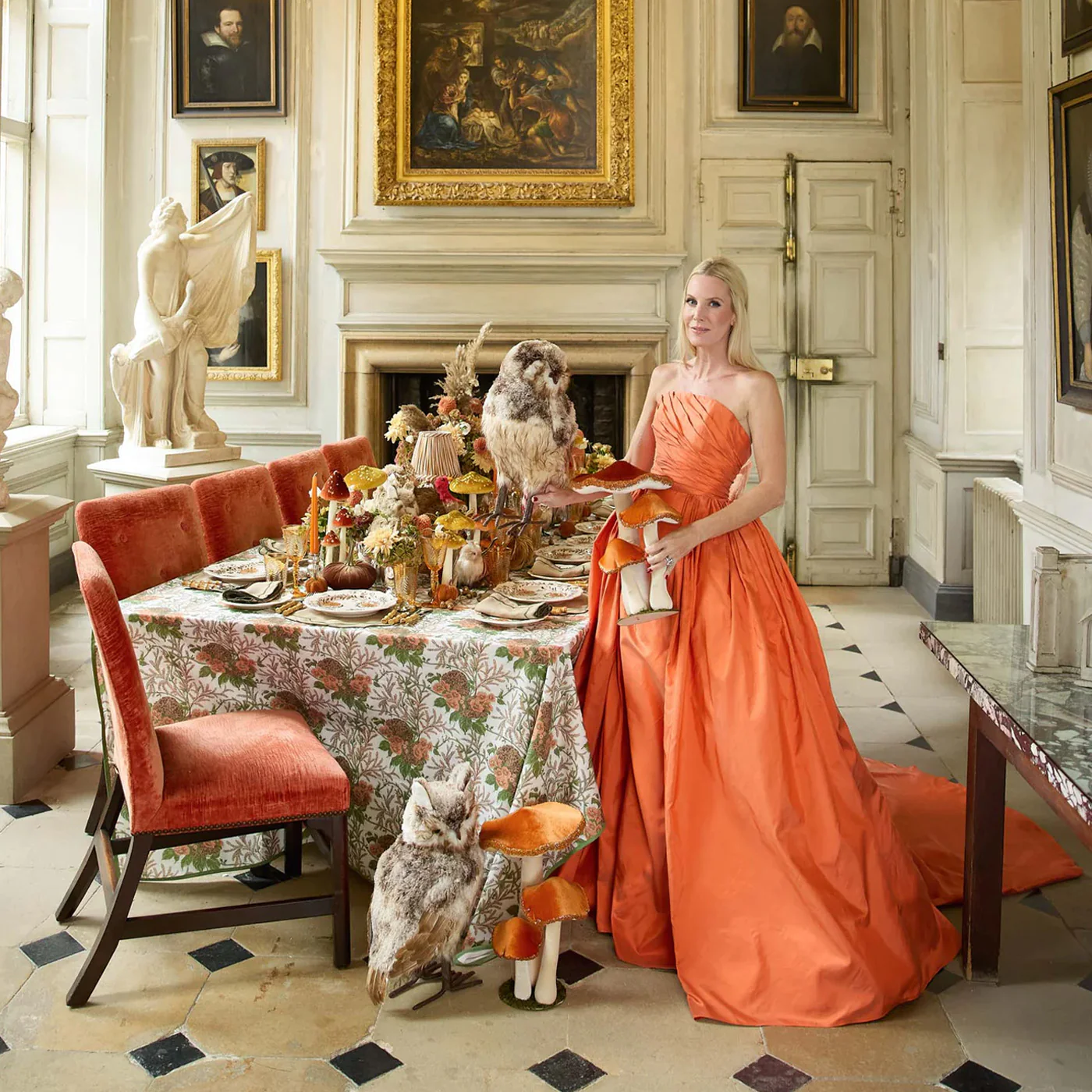 Large Orange Beaded Velvet Mushroom (Set of 4) - Image 3