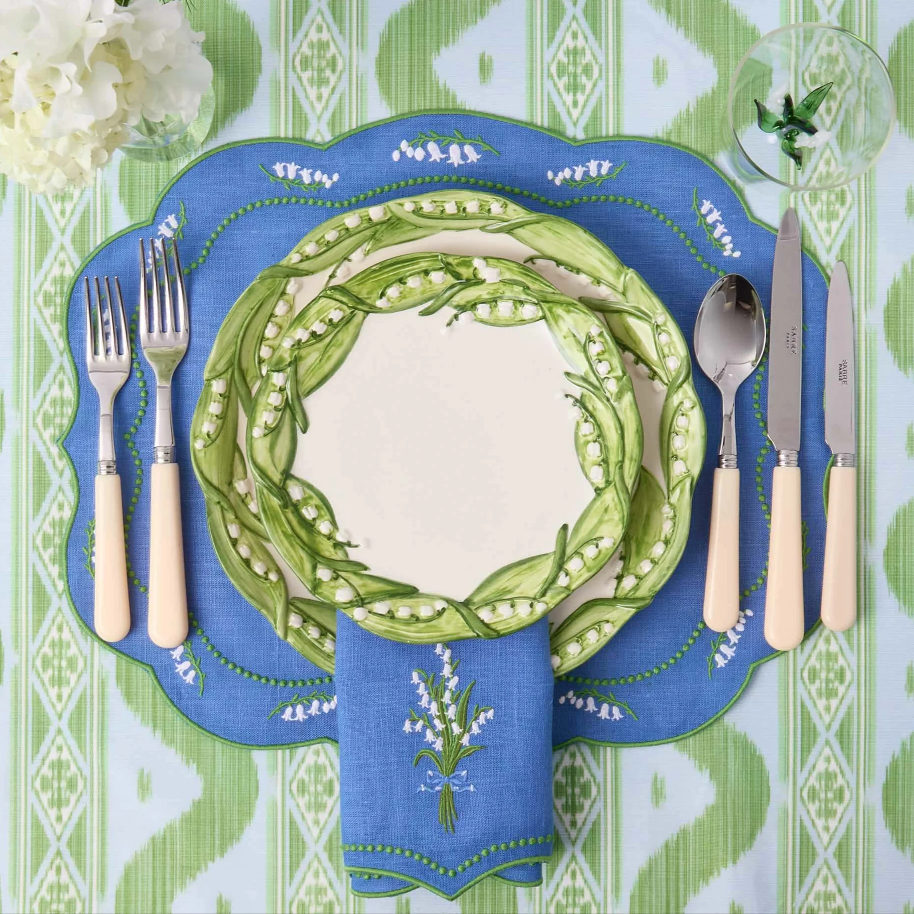Lily of the Valley Blue Linen Placemats & Napkins (Set of 4) - Image 8