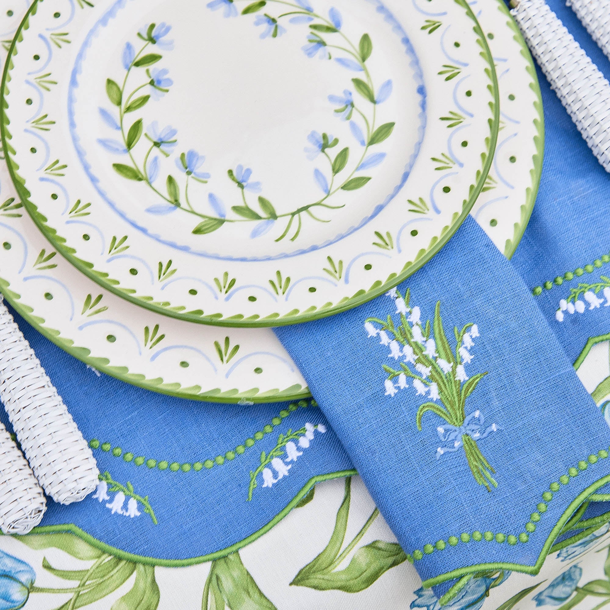 Lily of the Valley Blue Linen Placemats & Napkins (Set of 4) - Image 12