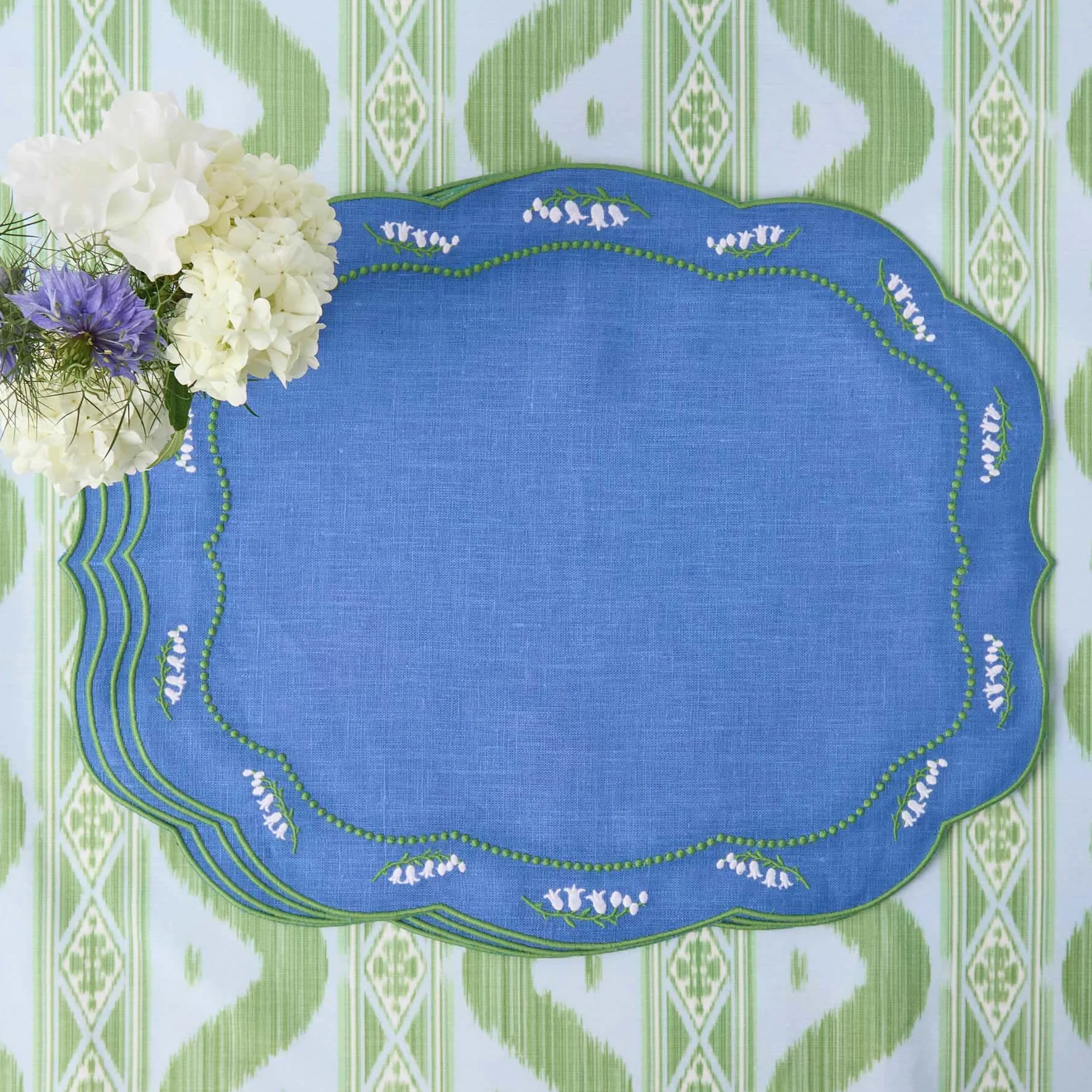Lily of the Valley Blue Linen Placemats & Napkins (Set of 4) - Image 11