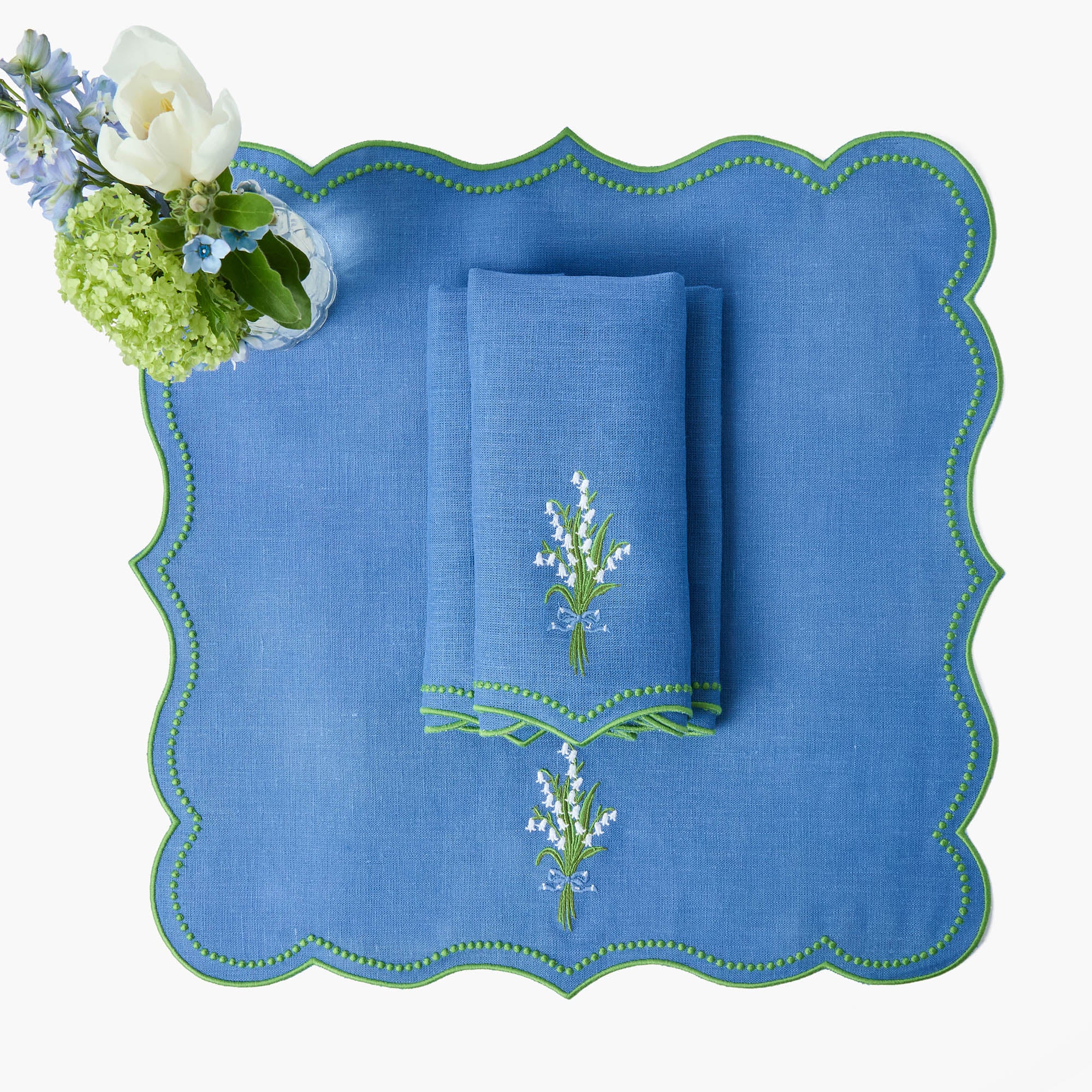 Lily of the Valley Blue Linen Placemats & Napkins (Set of 4) - Image 16