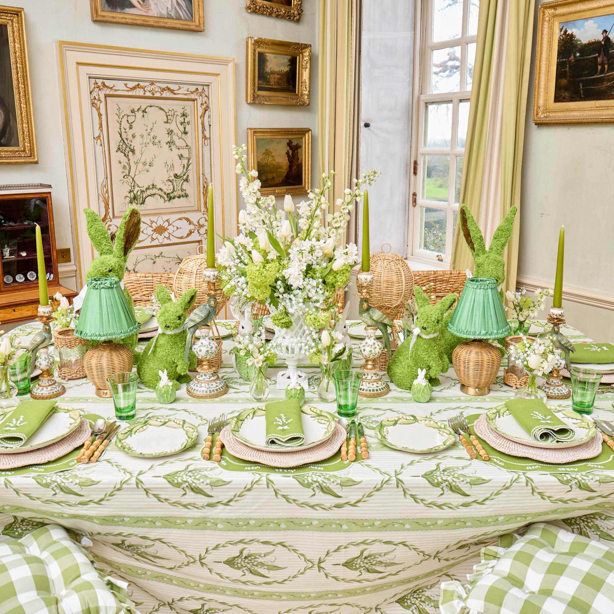 Rattan Ursula Rechargeable Lamp with Green Frilled Silk Shade (18cm) - Image 3