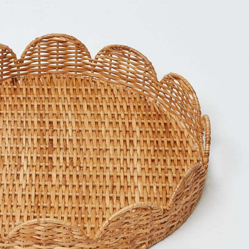 Round Rattan Scalloped Tray - Image 5