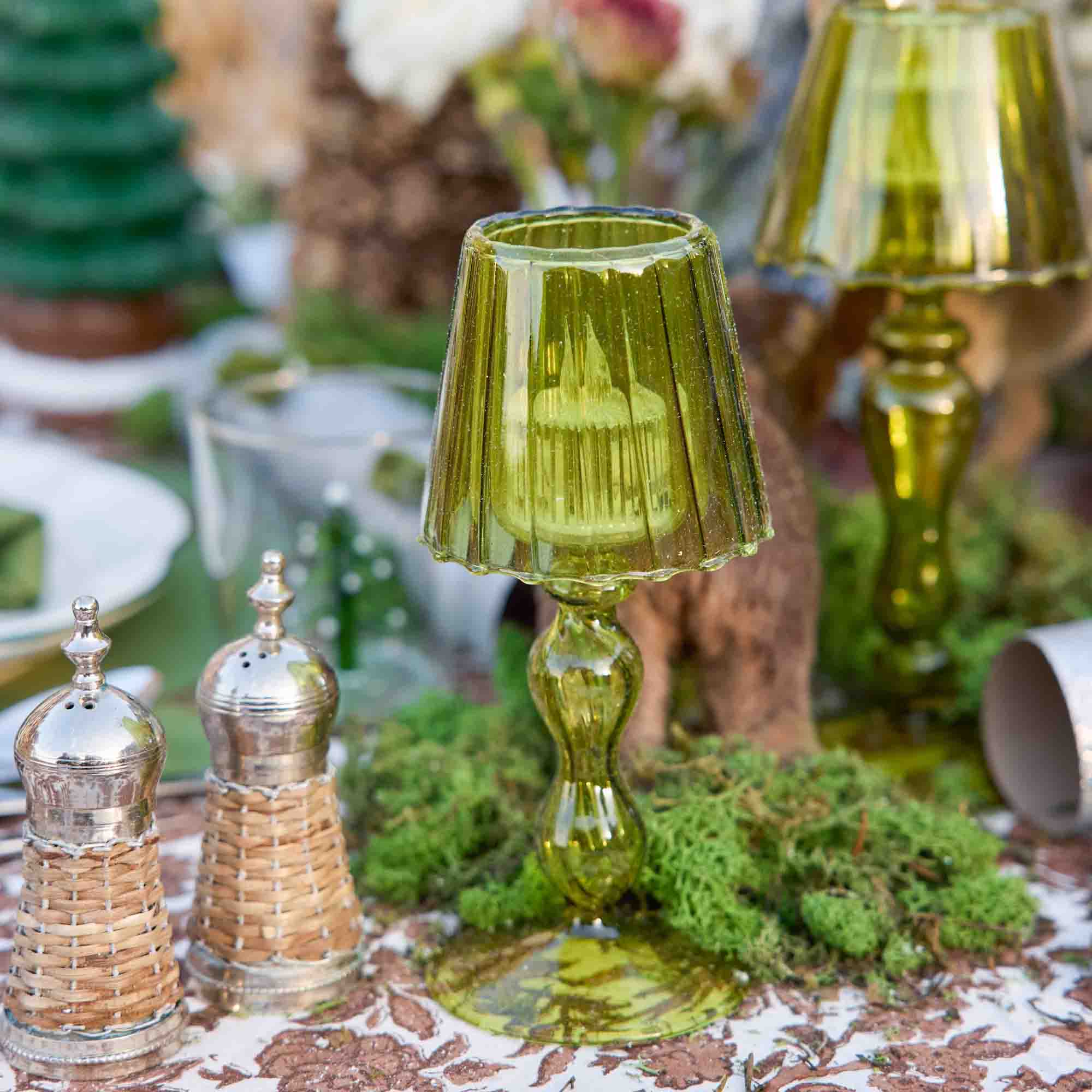 Olive Glass Lantern Tea Light Holder (Pair) - 18 cm - Image 11