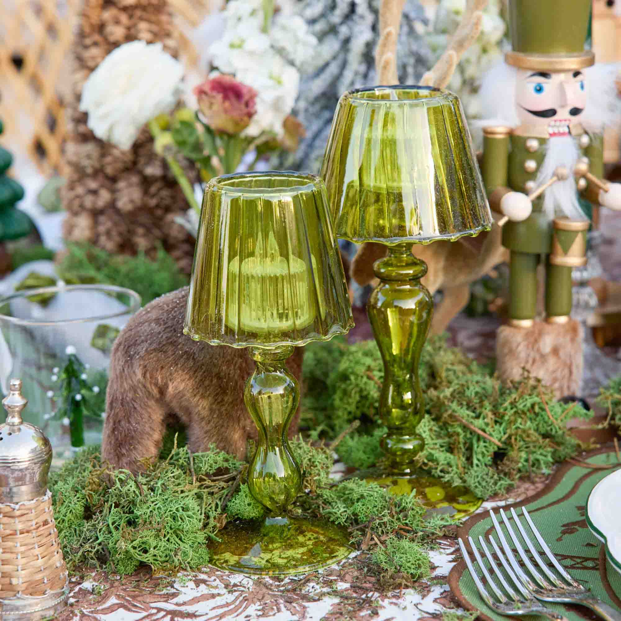 Olive Glass Lantern Tea Light Holder (Pair) - 18 cm - Image 12