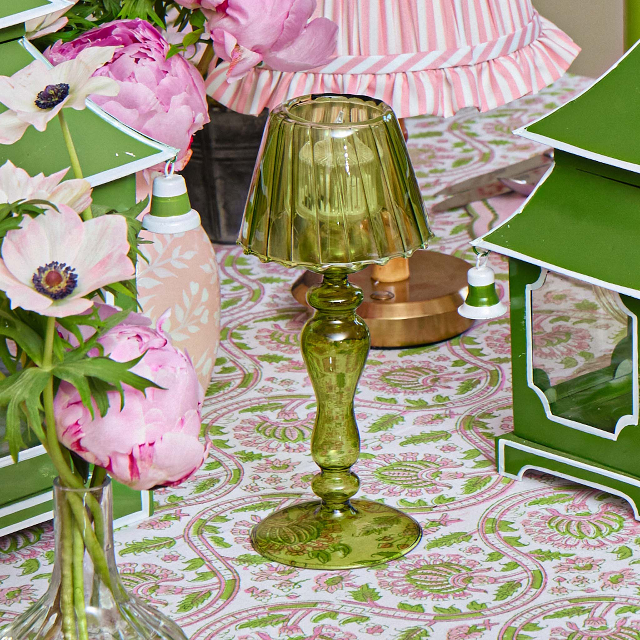 Olive Glass Lantern Tea Light Holder (Pair) - 24 cm - Image 7