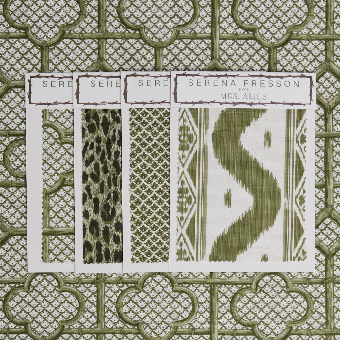 Olive Green Bamboo Trellis Fabric - Image 4