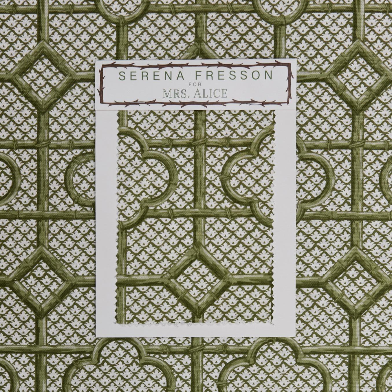 Olive Green Bamboo Trellis Fabric - Image 5