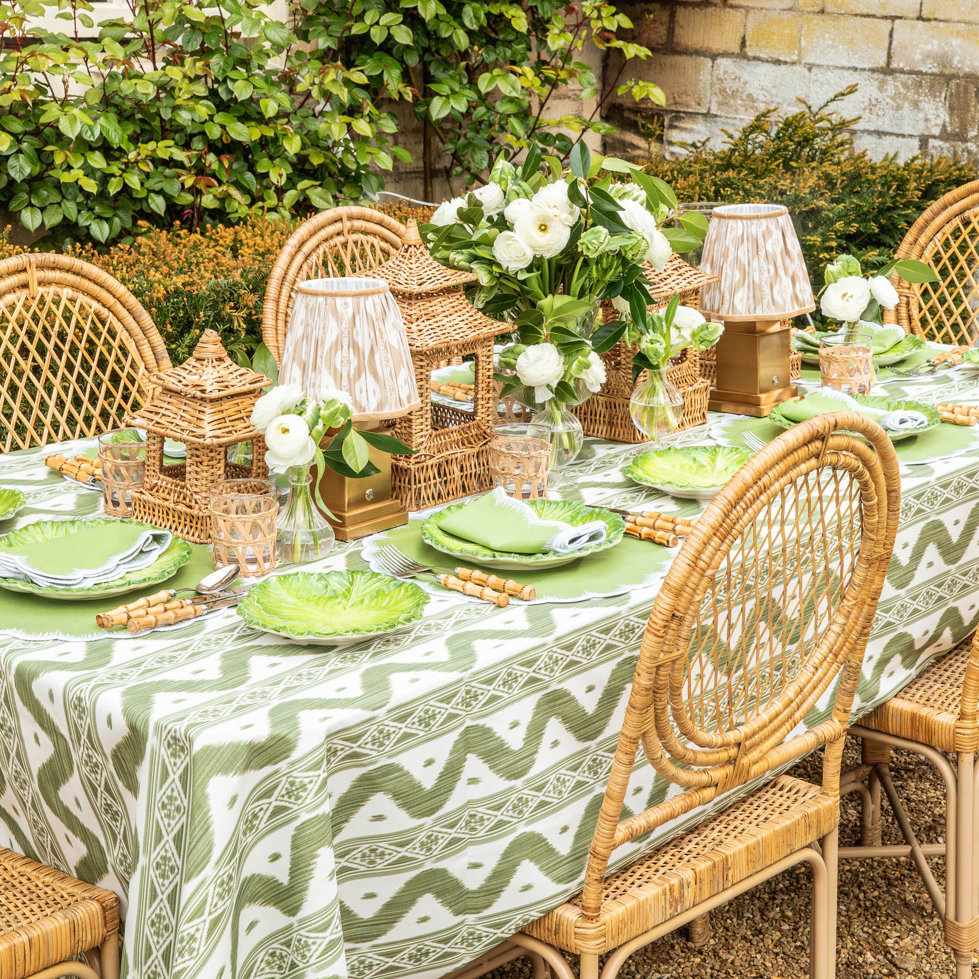 Olive Green Ikat Tablecloth - Image 3