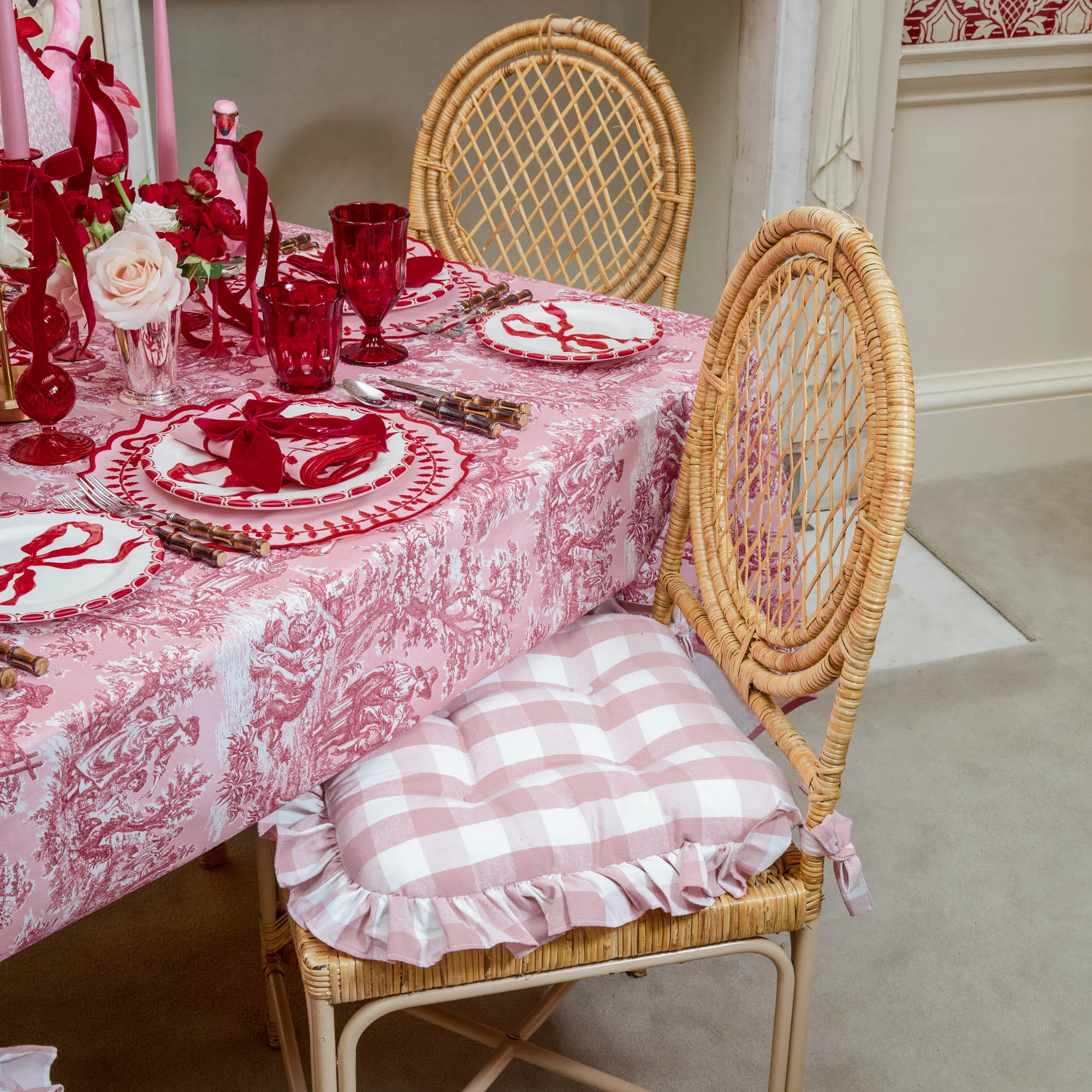 Pink Gingham Ruffle Seat Pad Cushion - Image 14