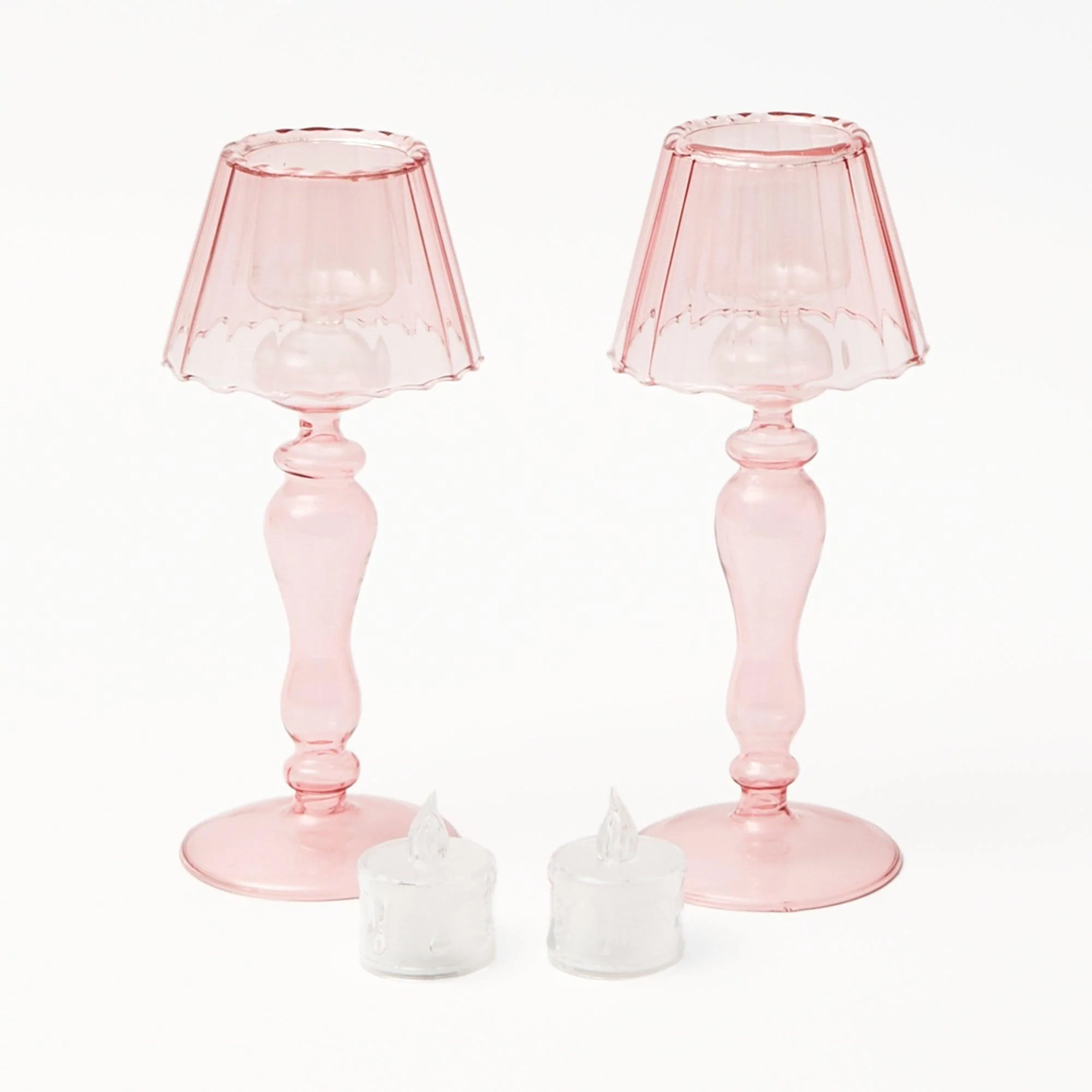 Pink Glass Lantern Tea Light Holder (Pair) - 24cm - Image 7
