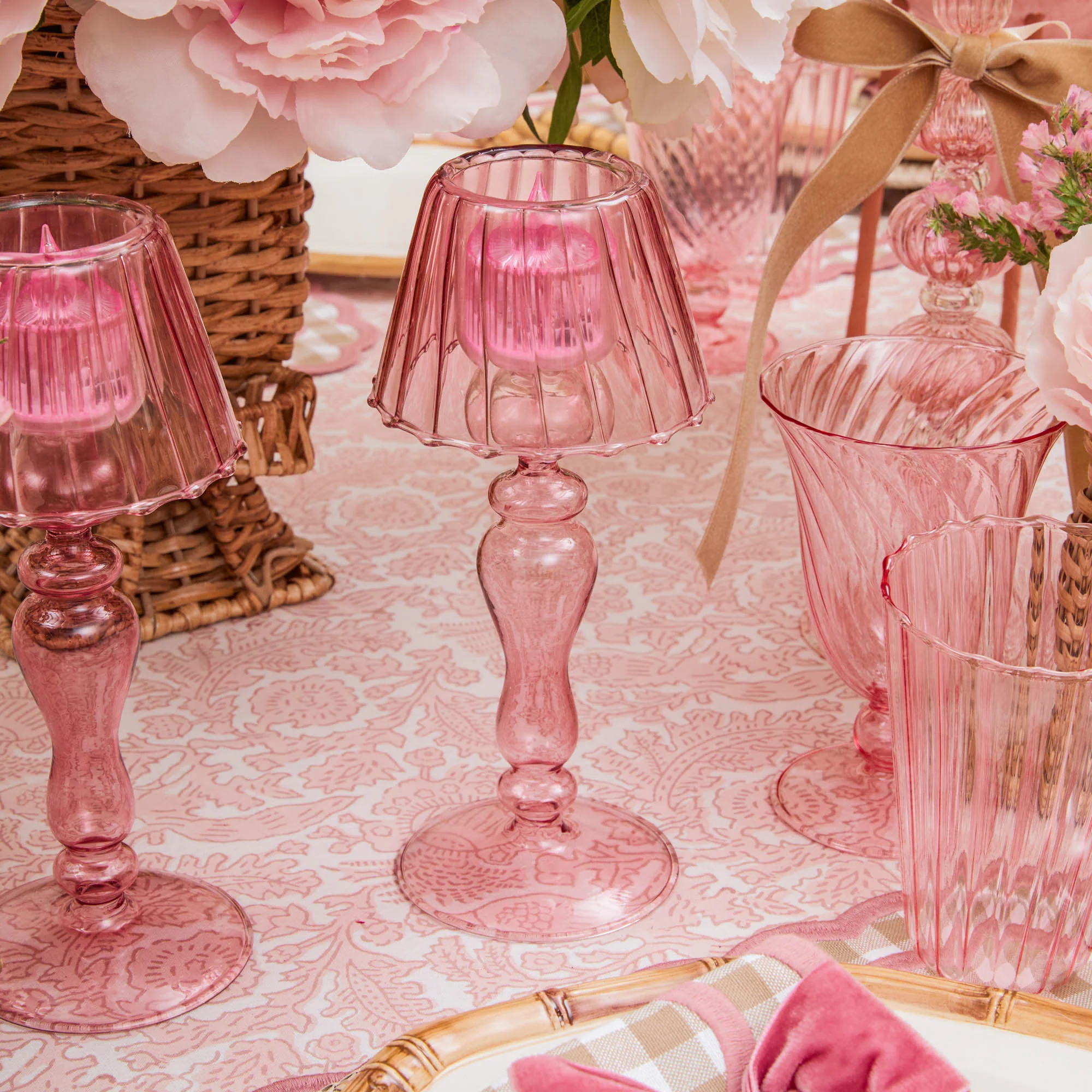 Pink Glass Lantern Tea Light Holder (Pair) - 24cm - Image 9