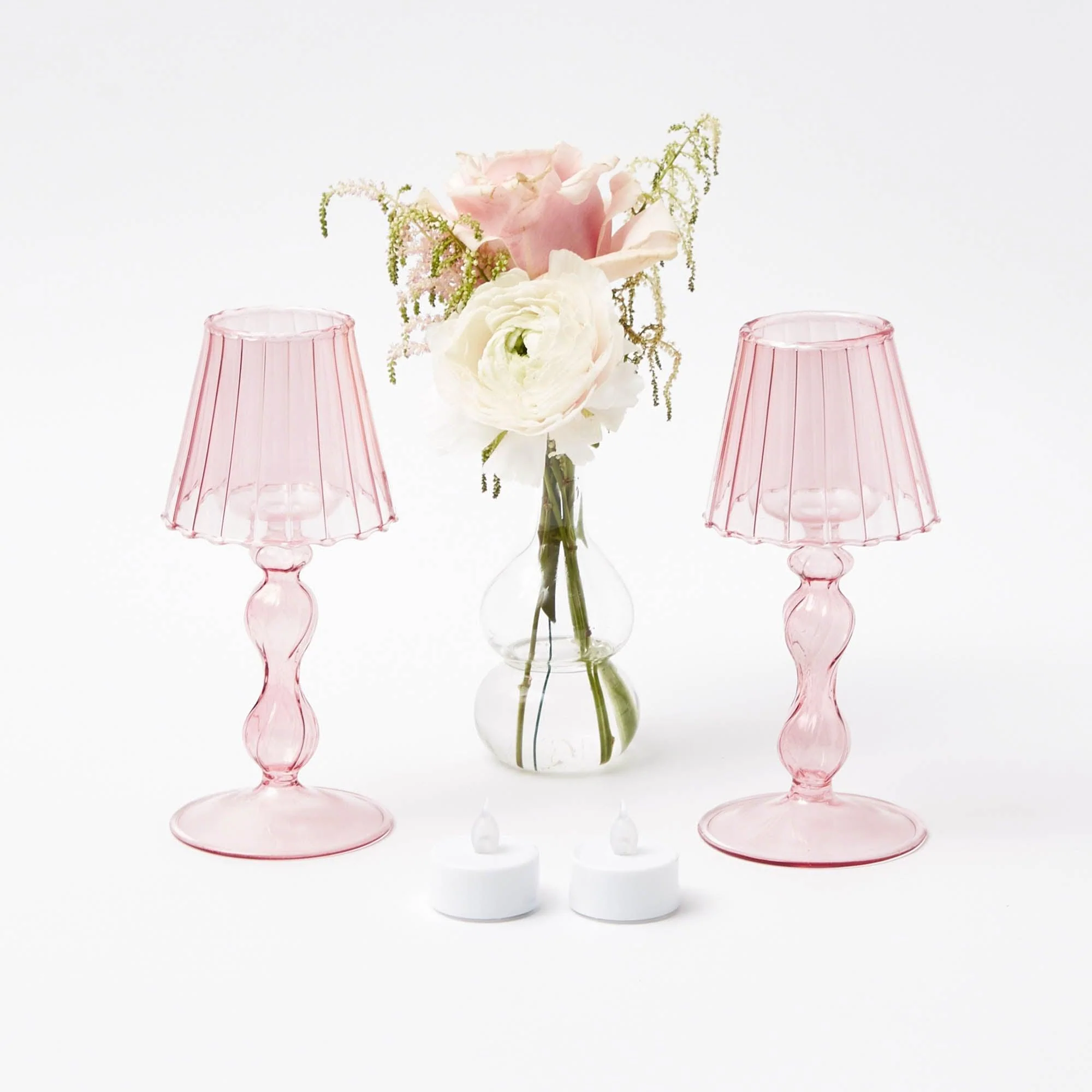 Pink Glass Lantern Tea Light Holder (Pair) - 18cm - Image 9