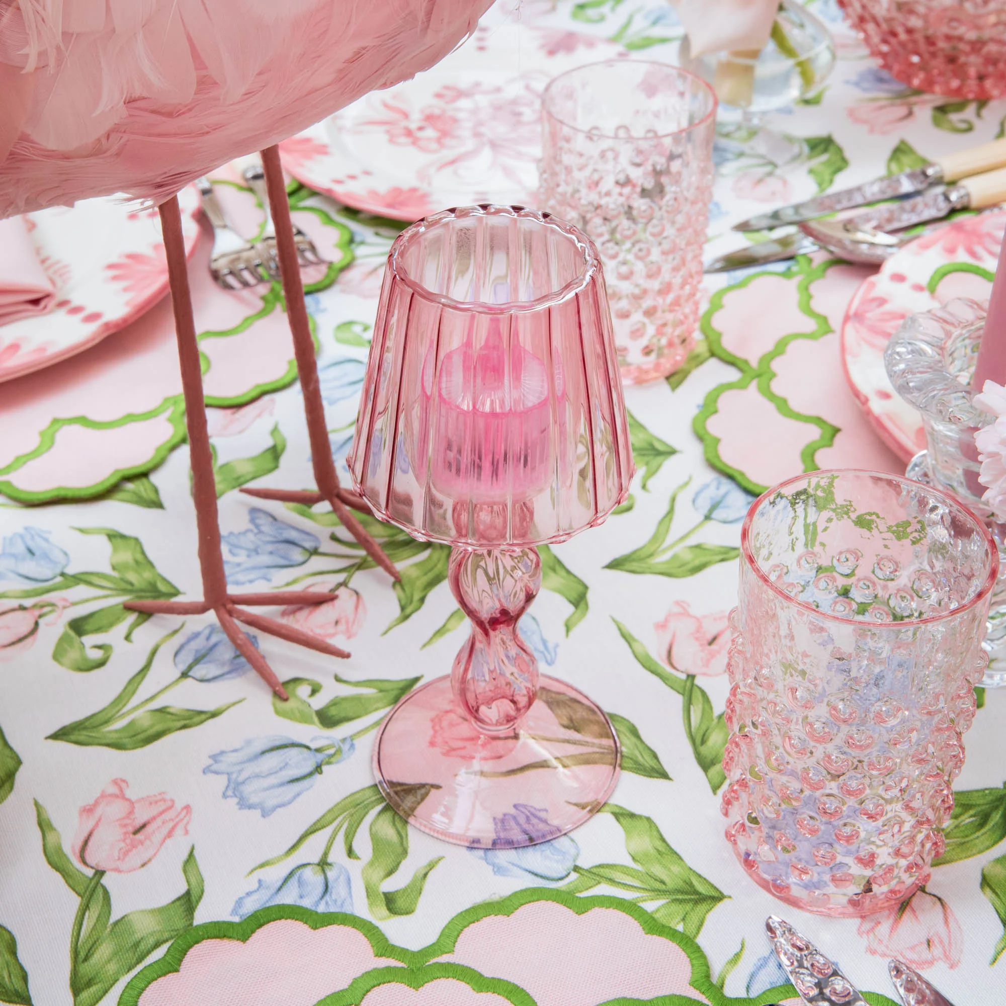 Pink Glass Lantern Tea Light Holder (Pair) - 18cm - Image 10