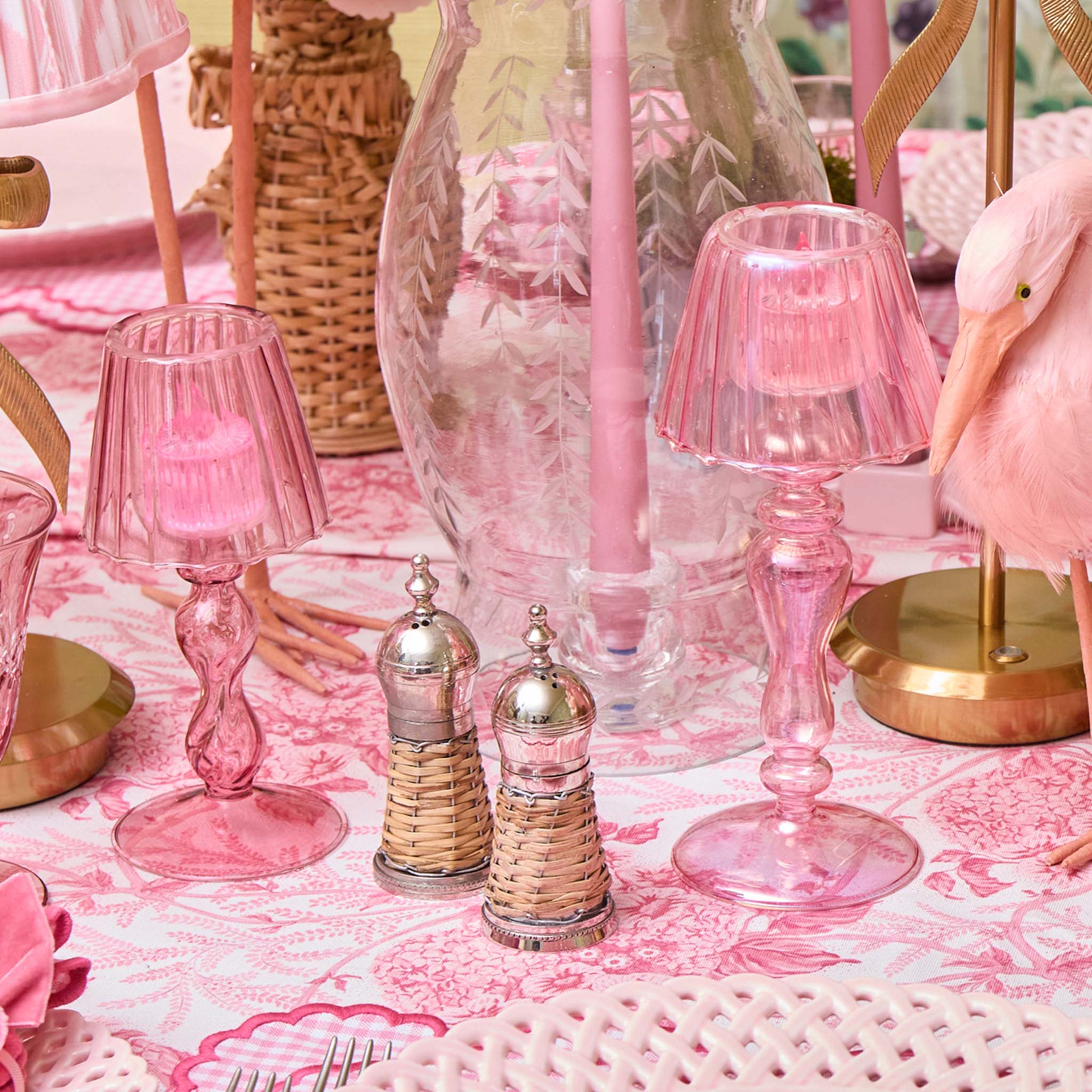 Pink Glass Lantern Tea Light Holder (Pair) - 18cm - Image 4