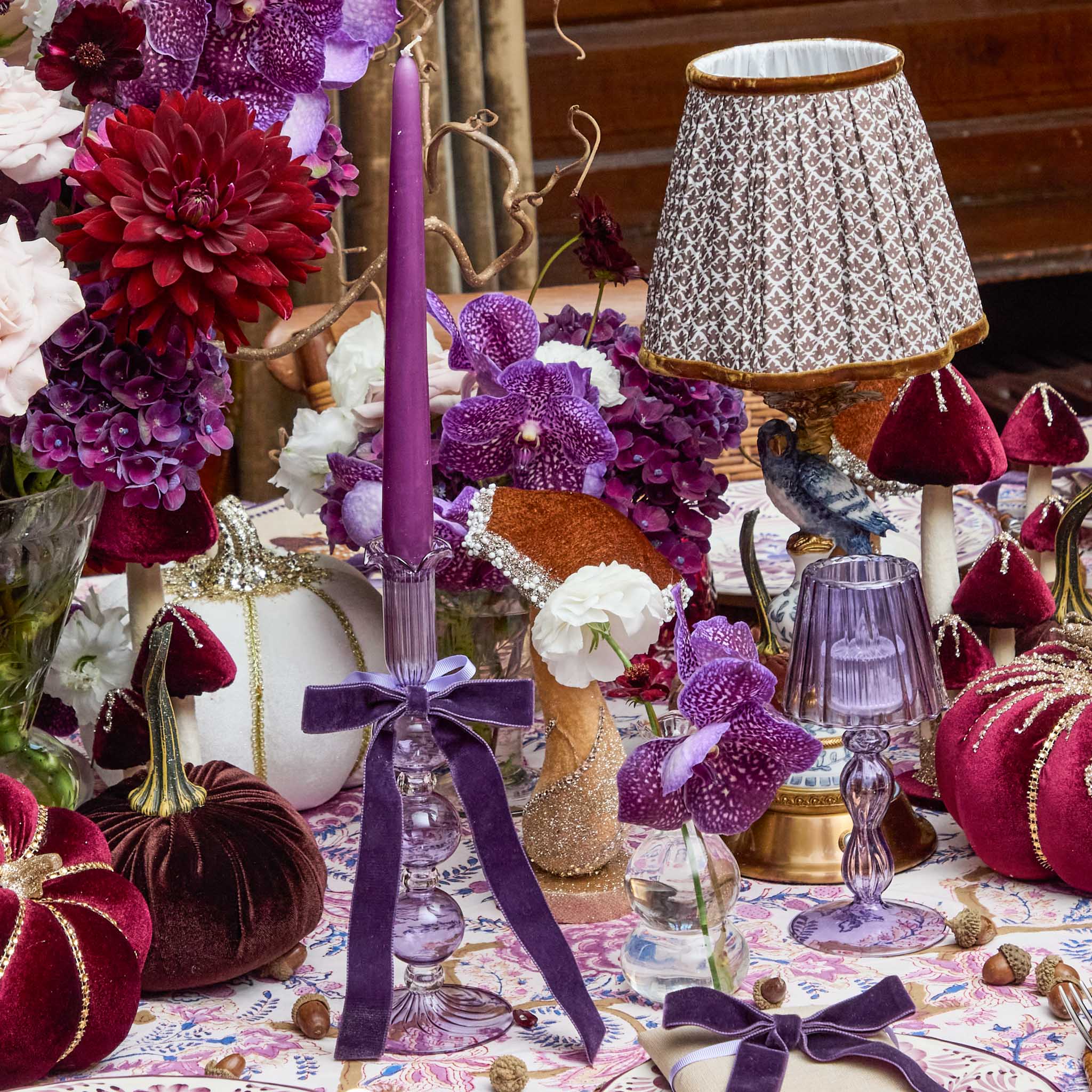 Purple Glass Lantern Tea Light Holder (Pair) - 18cm - Image 4