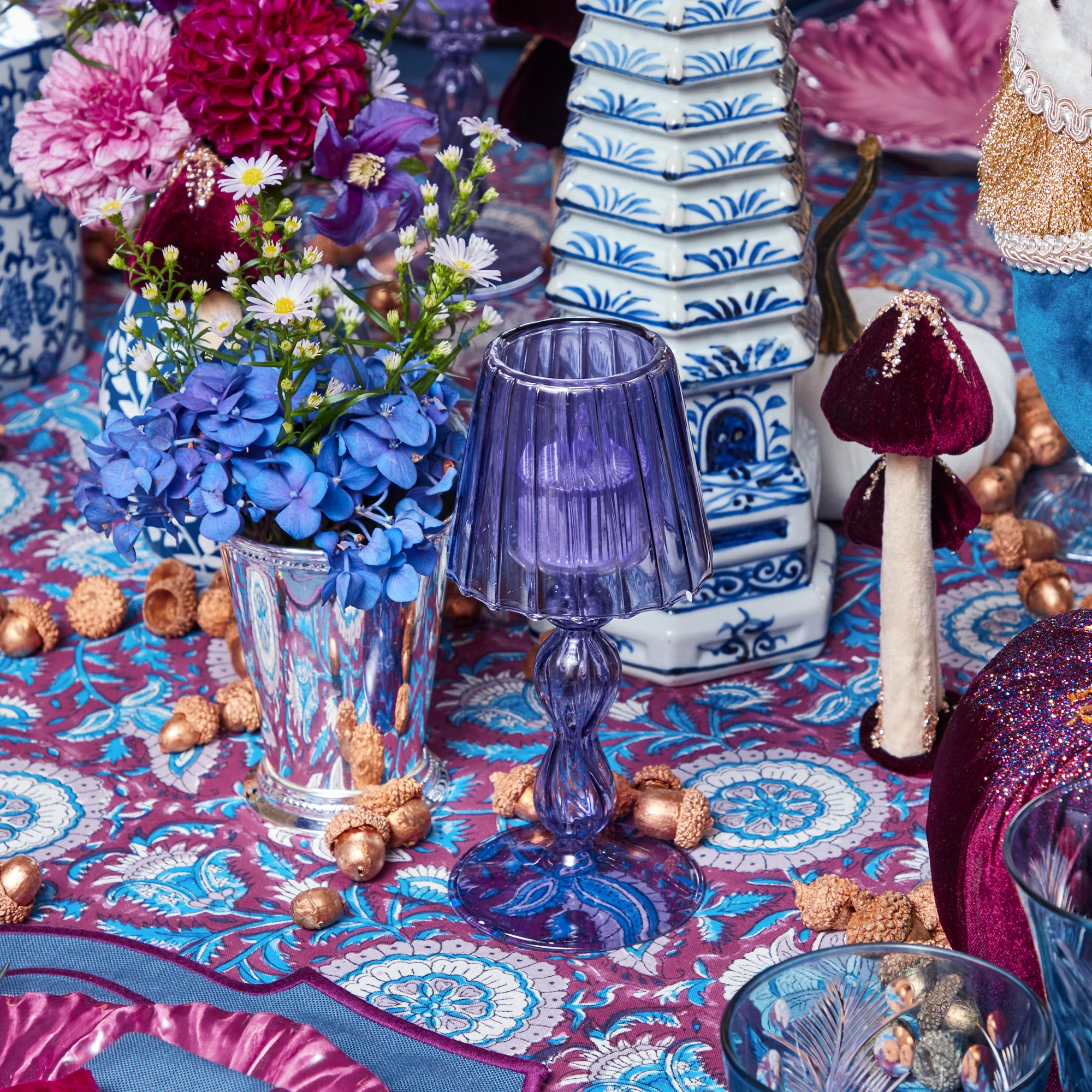 Purple Glass Lantern Tea Light Holder (Pair) - 18cm - Image 11