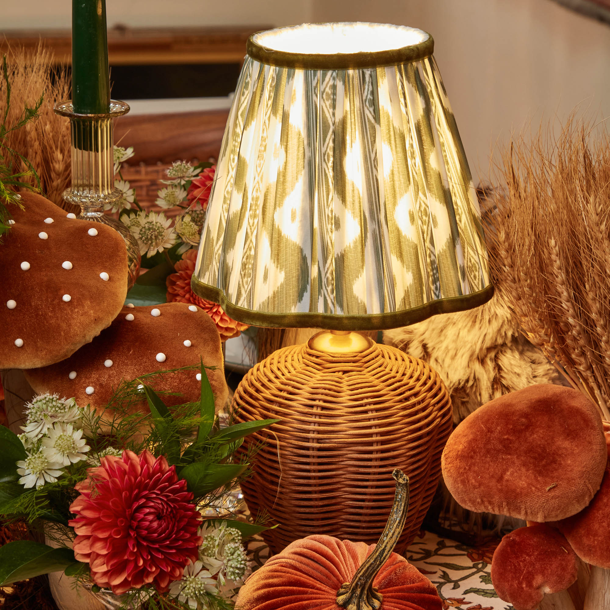 Olive Green Ikat Lampshade (18cm) - Image 9