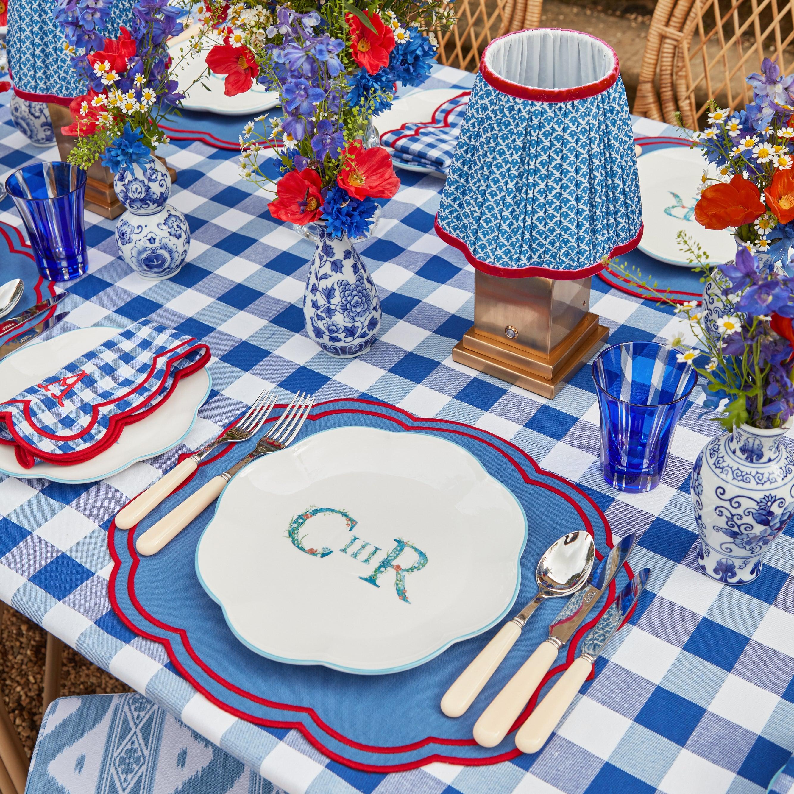 Square Rechargeable Lamp with Cobalt & Red Lotus Shade (18cm) - Image 16