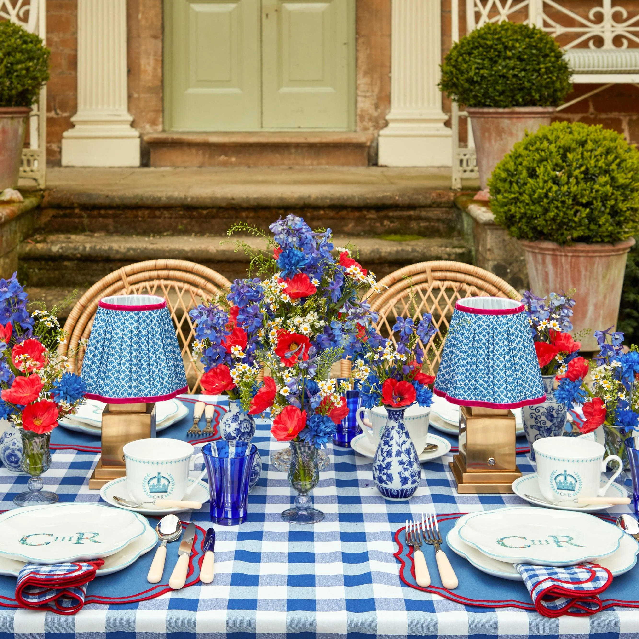Square Rechargeable Lamp with Cobalt & Red Lotus Shade (18cm) - Image 17