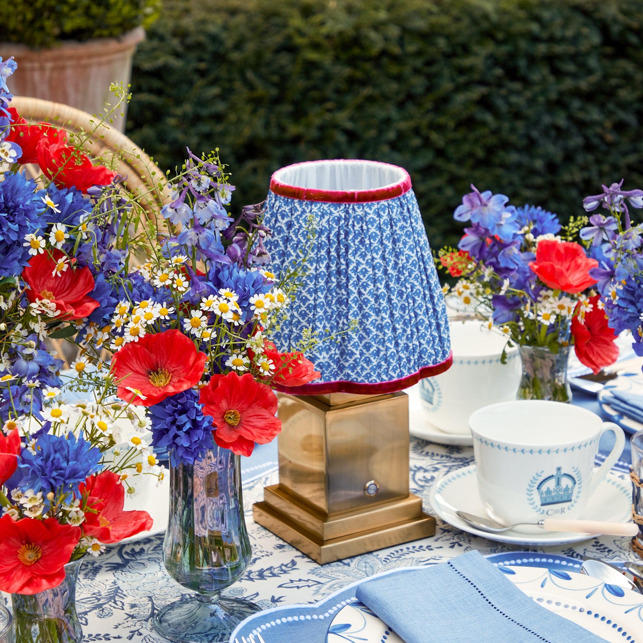 Square Rechargeable Lamp with Cobalt & Red Lotus Shade (18cm) - Image 7