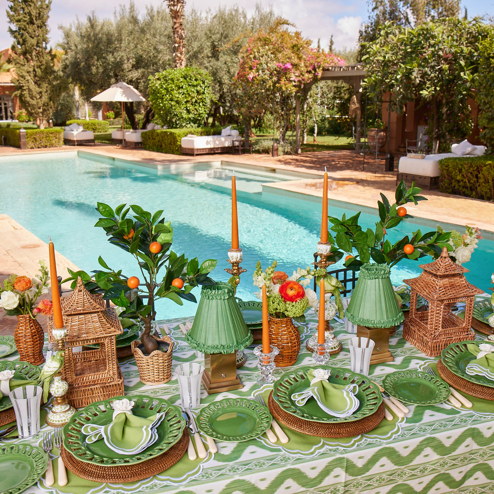 Square Rechargeable Lamp with Green Frilled Shade (18cm) - Image 3