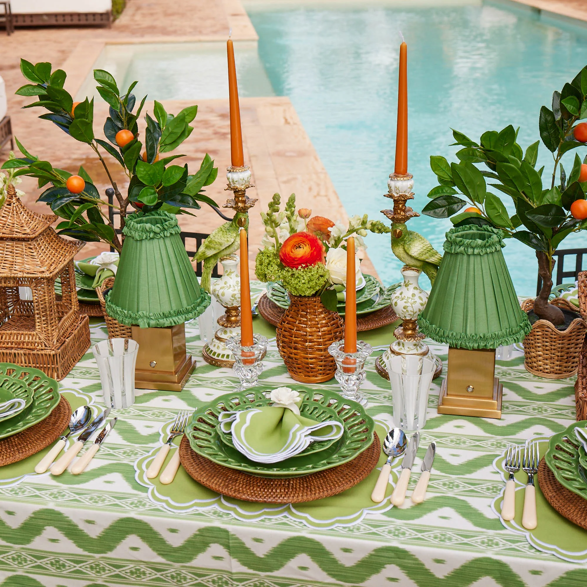 Square Rechargeable Lamp with Green Frilled Shade (18cm) - Image 5